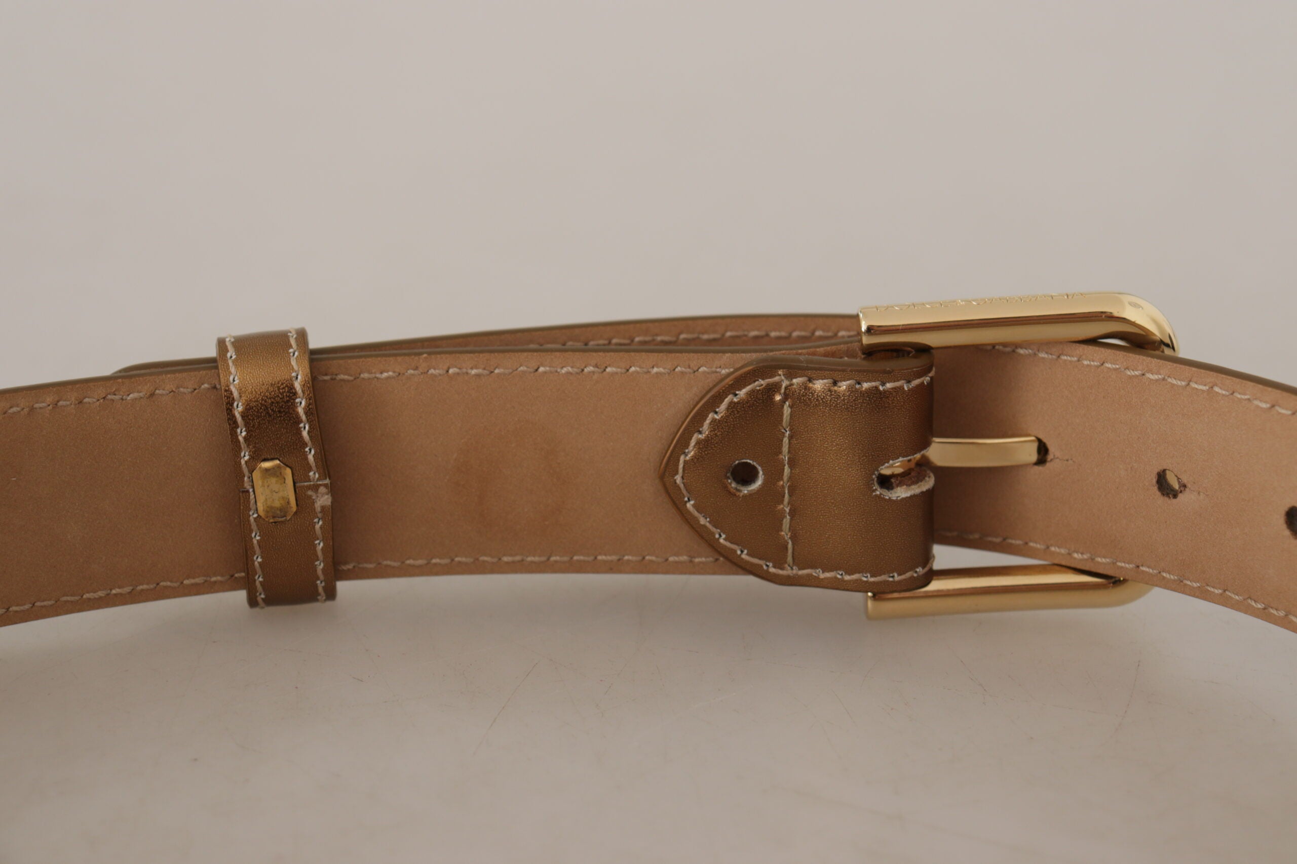 Dolce & Gabbana Bronze Calf Leather Gold Logo Waist Buckle Belt - DEA STILOSA MILANO
