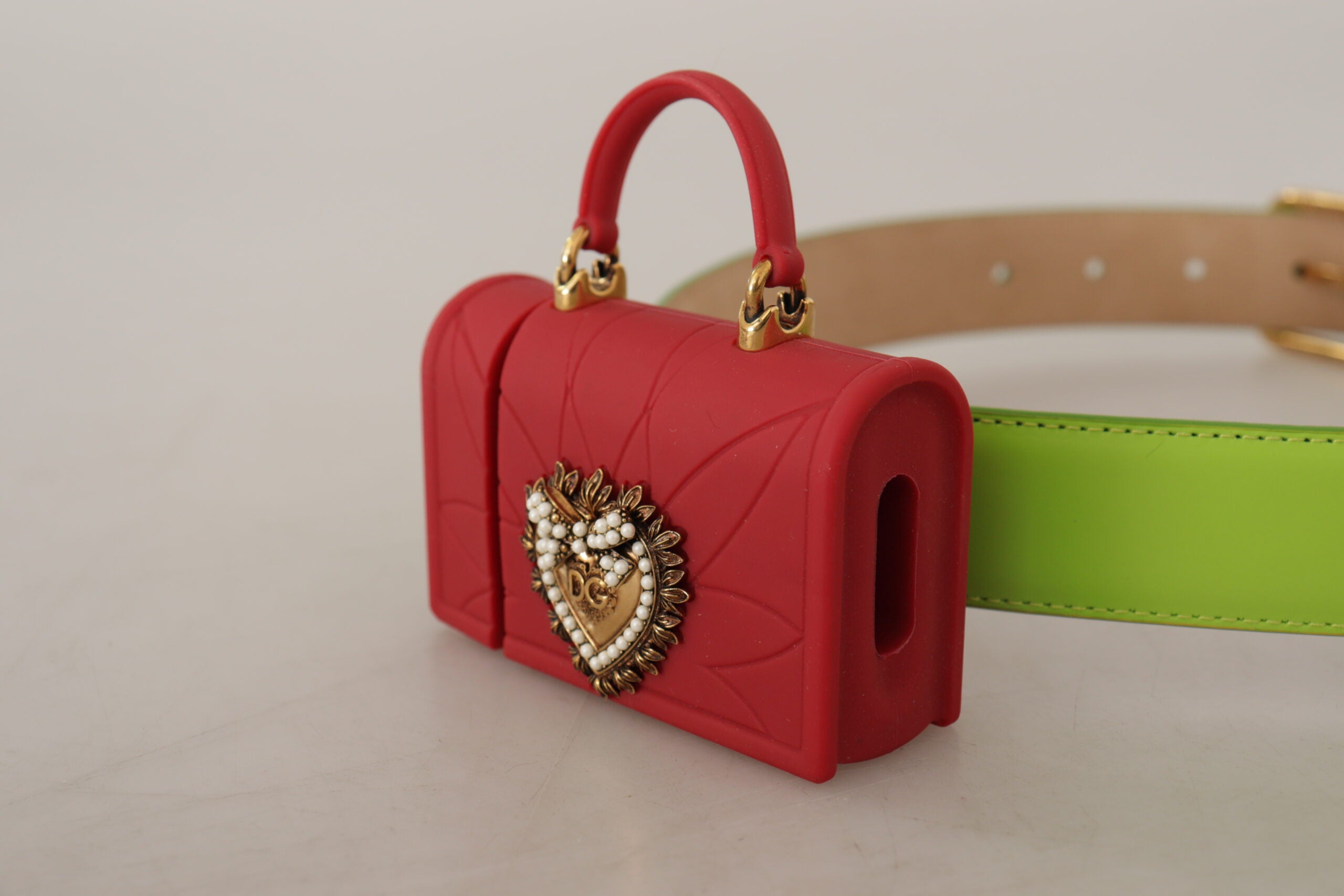 Dolce & Gabbana Green Leather Devotion Heart Micro Bag Headphones Belt - DEA STILOSA MILANO