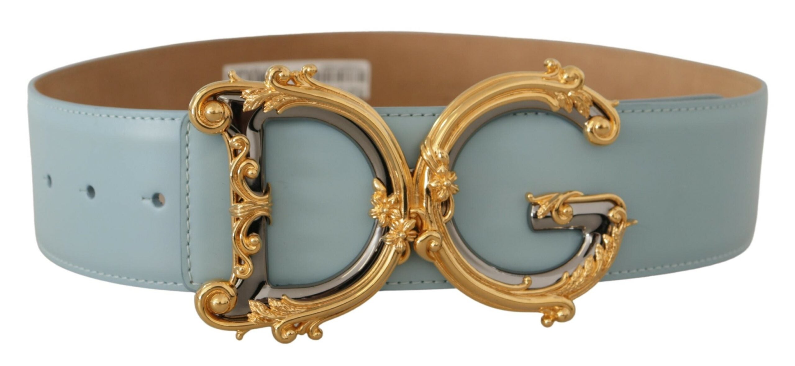 Dolce & Gabbana Blue Leather Wide Waist DG Logo Baroque Gold Buckle Belt - DEA STILOSA MILANO