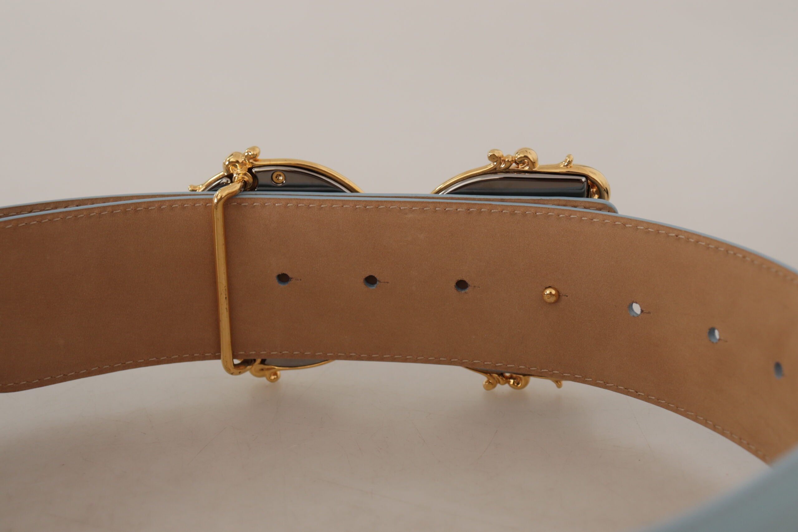 Dolce & Gabbana Blue Leather Wide Waist DG Logo Baroque Gold Buckle Belt - DEA STILOSA MILANO