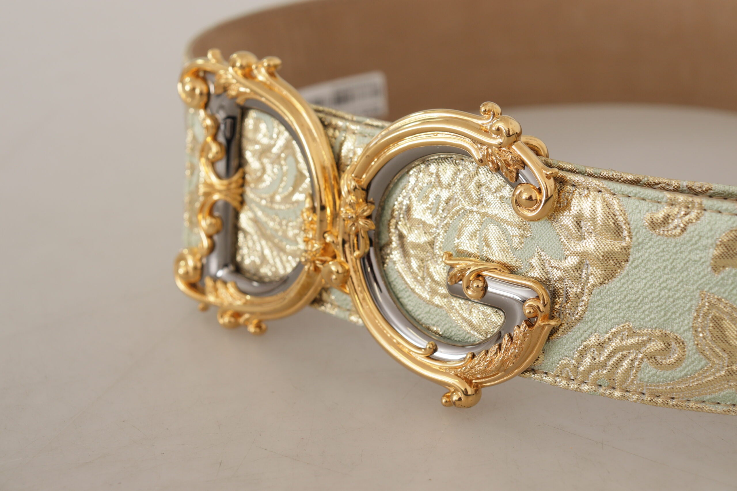 Dolce & Gabbana Green Wide Brocade Jacquard DG Logo Gold Buckle Belt - DEA STILOSA MILANO