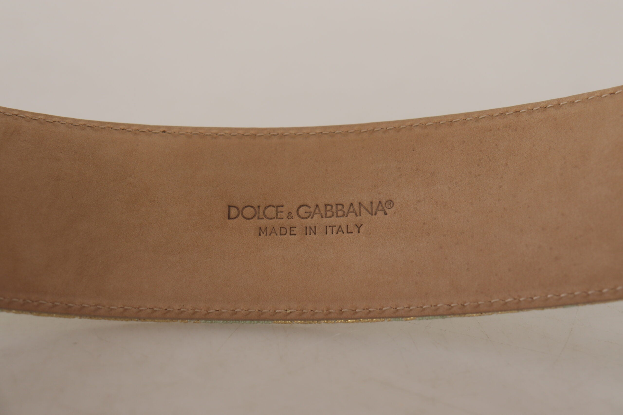 Dolce & Gabbana Green Wide Brocade Jacquard DG Logo Gold Buckle Belt - DEA STILOSA MILANO