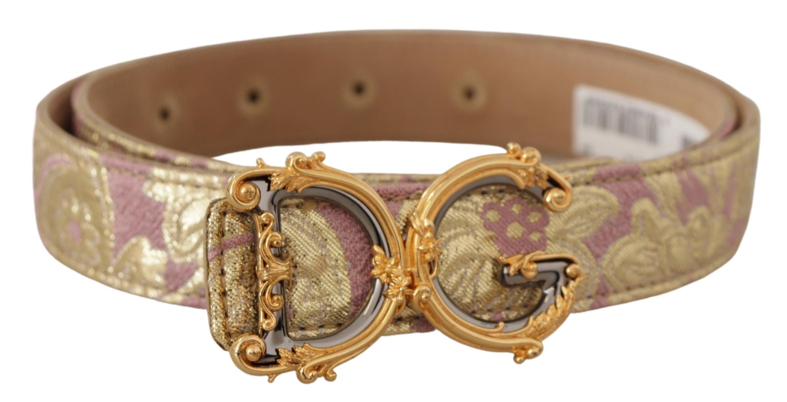 Dolce & Gabbana Rose Pink Jacquard DG Logo Gold Metal Buckle Belt - DEA STILOSA MILANO