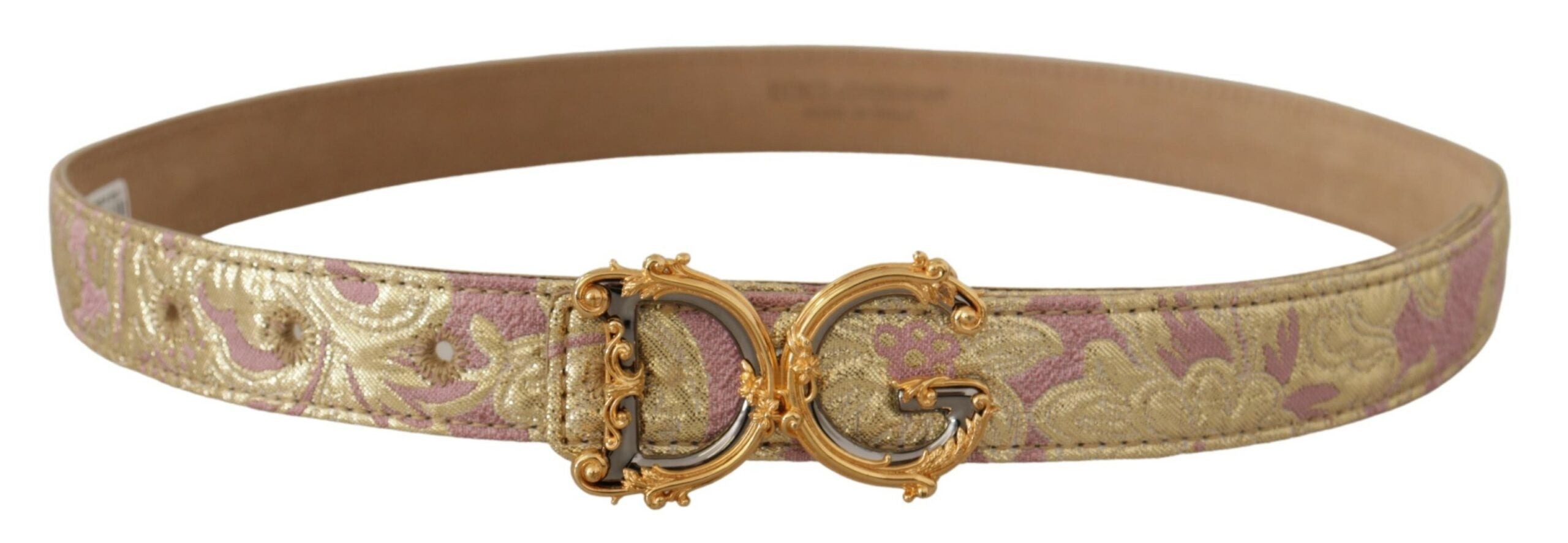 Dolce & Gabbana Rose Pink Jacquard DG Logo Gold Metal Buckle Belt - DEA STILOSA MILANO
