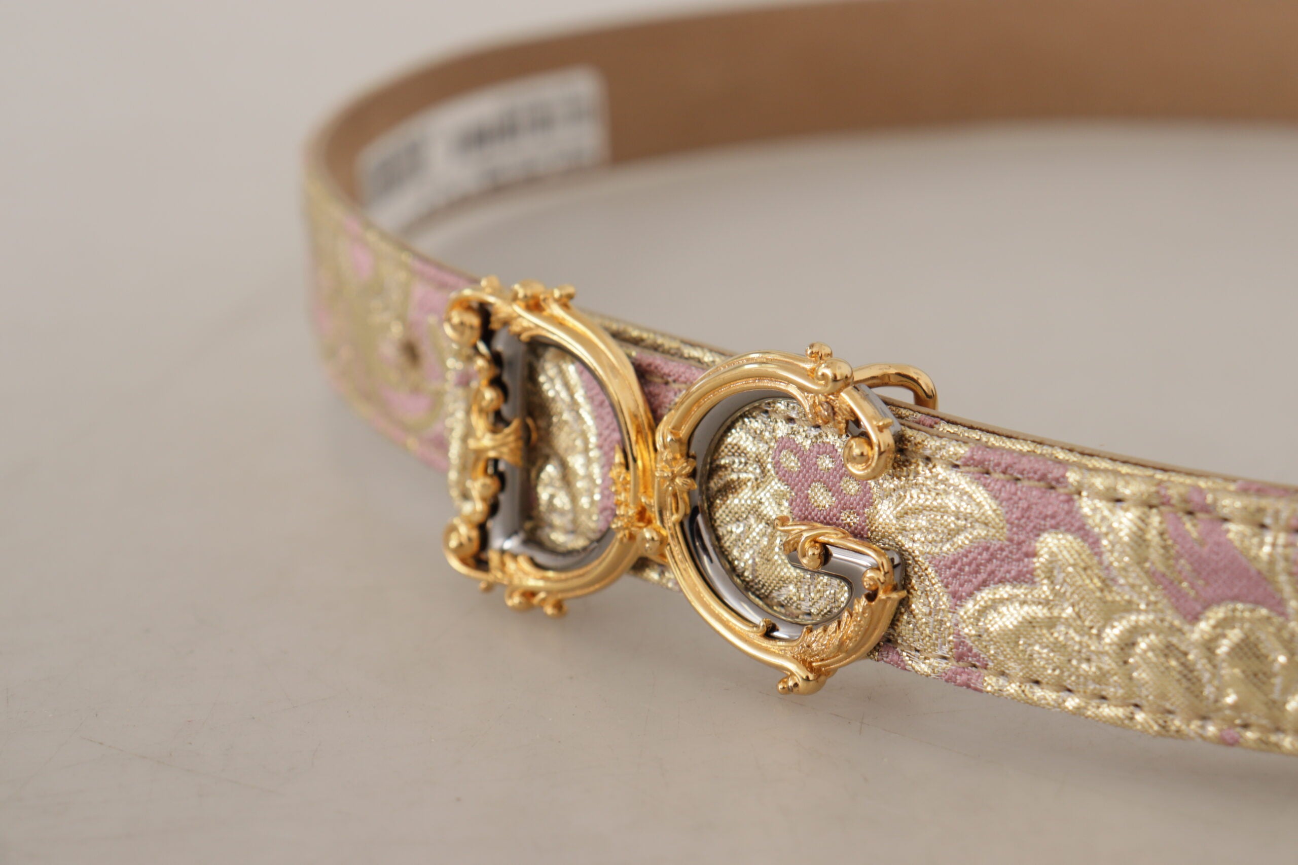 Dolce & Gabbana Rose Pink Jacquard DG Logo Gold Metal Buckle Belt - DEA STILOSA MILANO