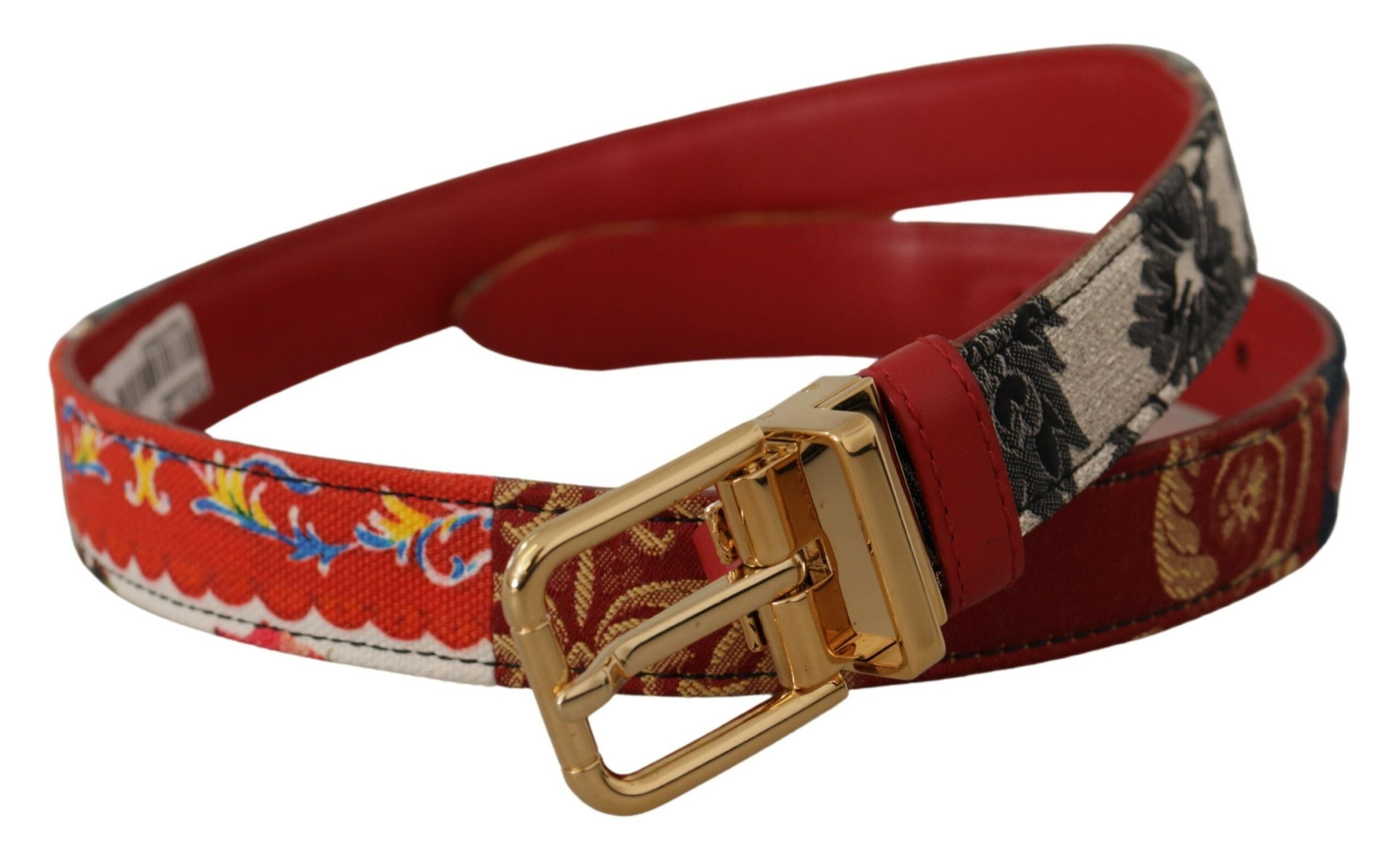 Dolce & Gabbana Multicolor Majolica Patchwork Gold Metal Buckle Belt - DEA STILOSA MILANO