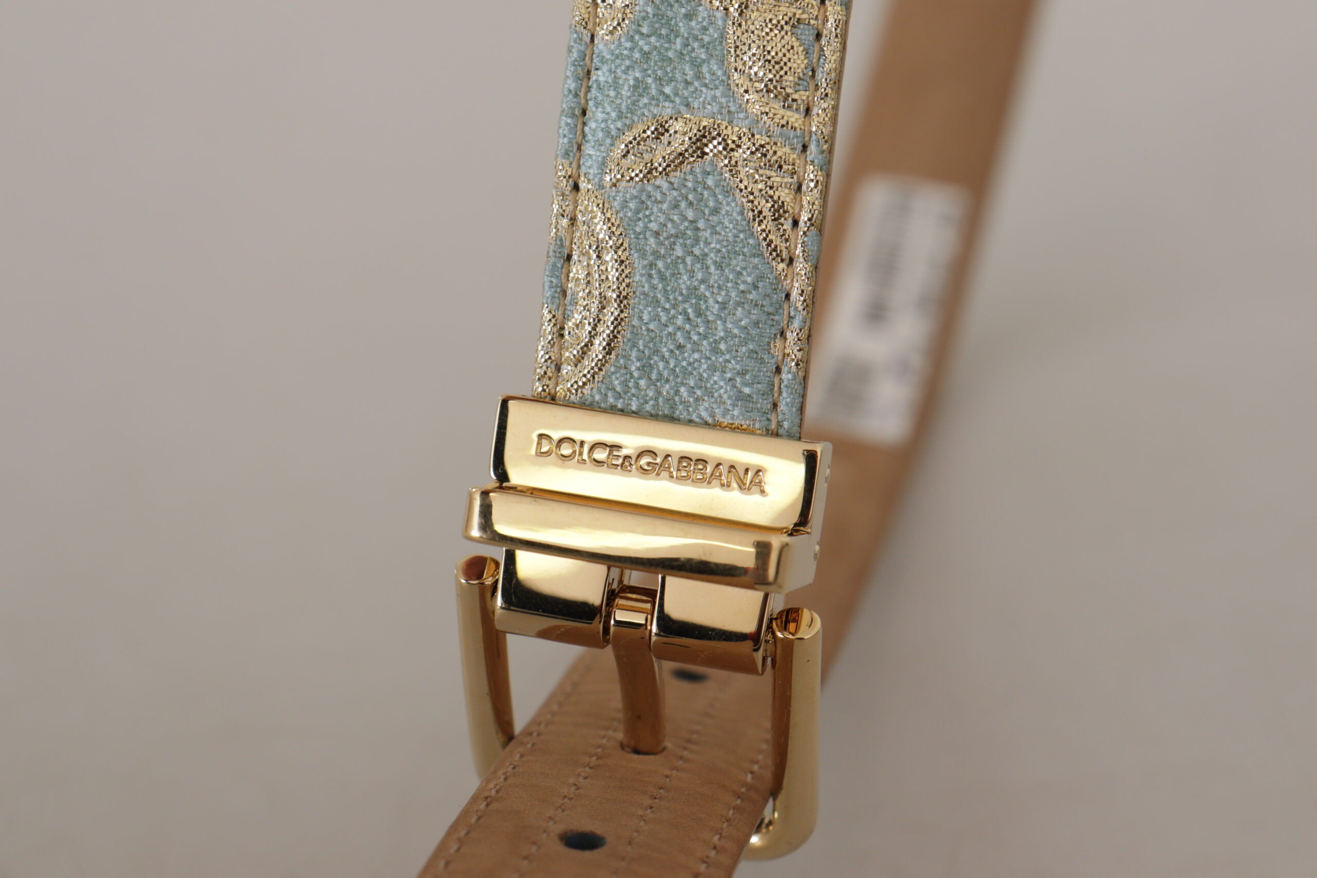 Dolce & Gabbana Blue Leather Jacquard Embossed Gold Metal Buckle Belt - DEA STILOSA MILANO