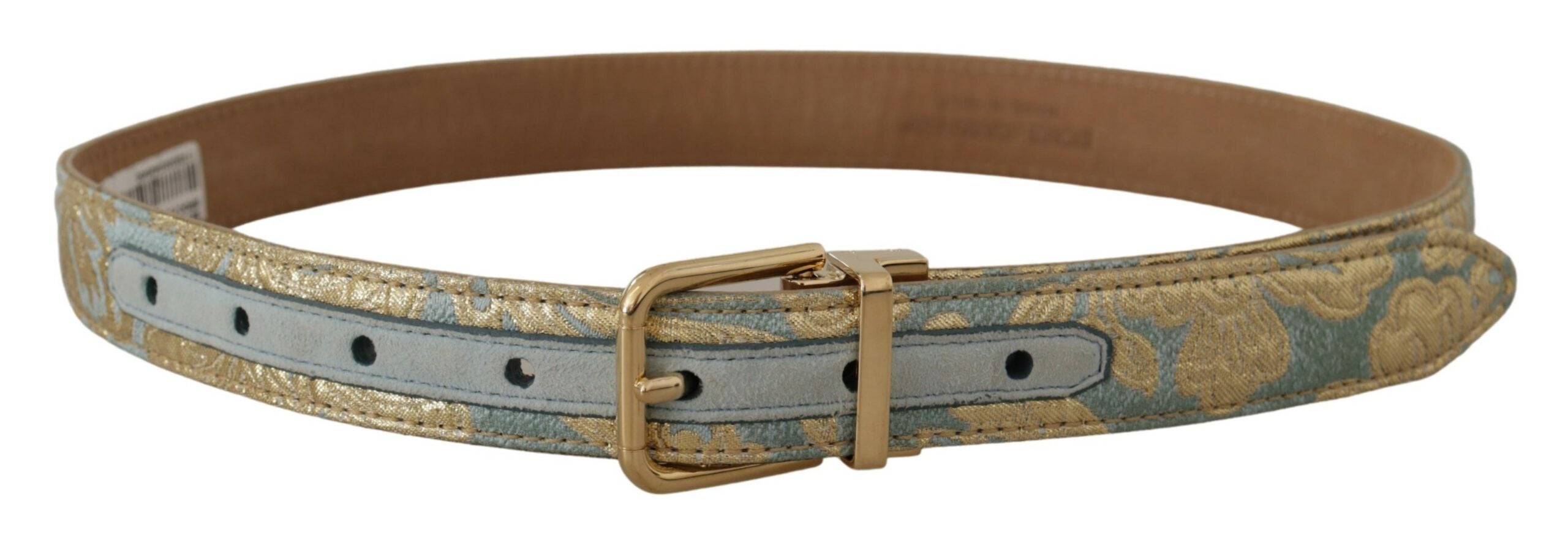 Dolce & Gabbana Blue Leather Jacquard Embossed Gold Metal Buckle Belt - DEA STILOSA MILANO