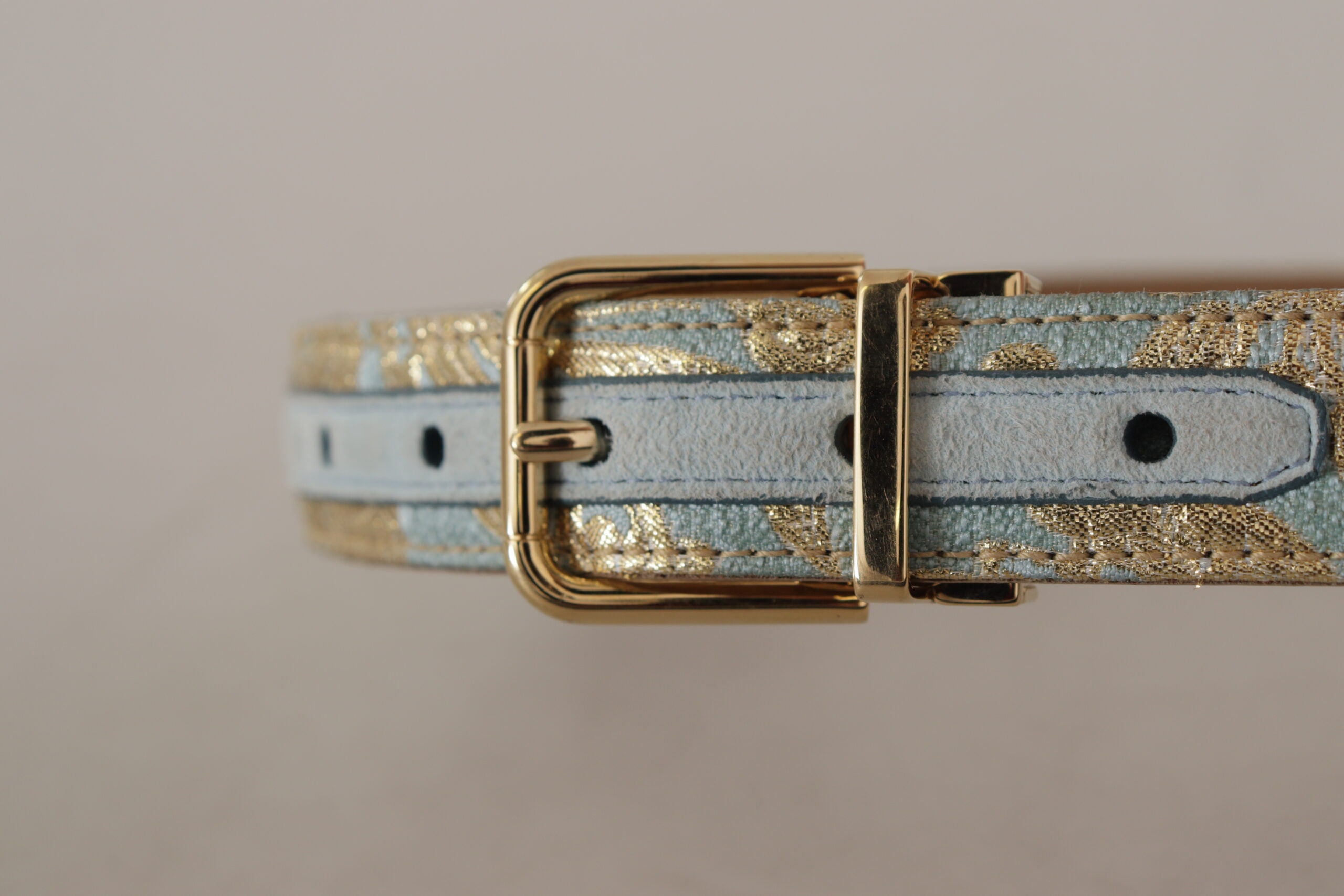 Dolce & Gabbana Blue Leather Jacquard Embossed Gold Metal Buckle Belt - DEA STILOSA MILANO