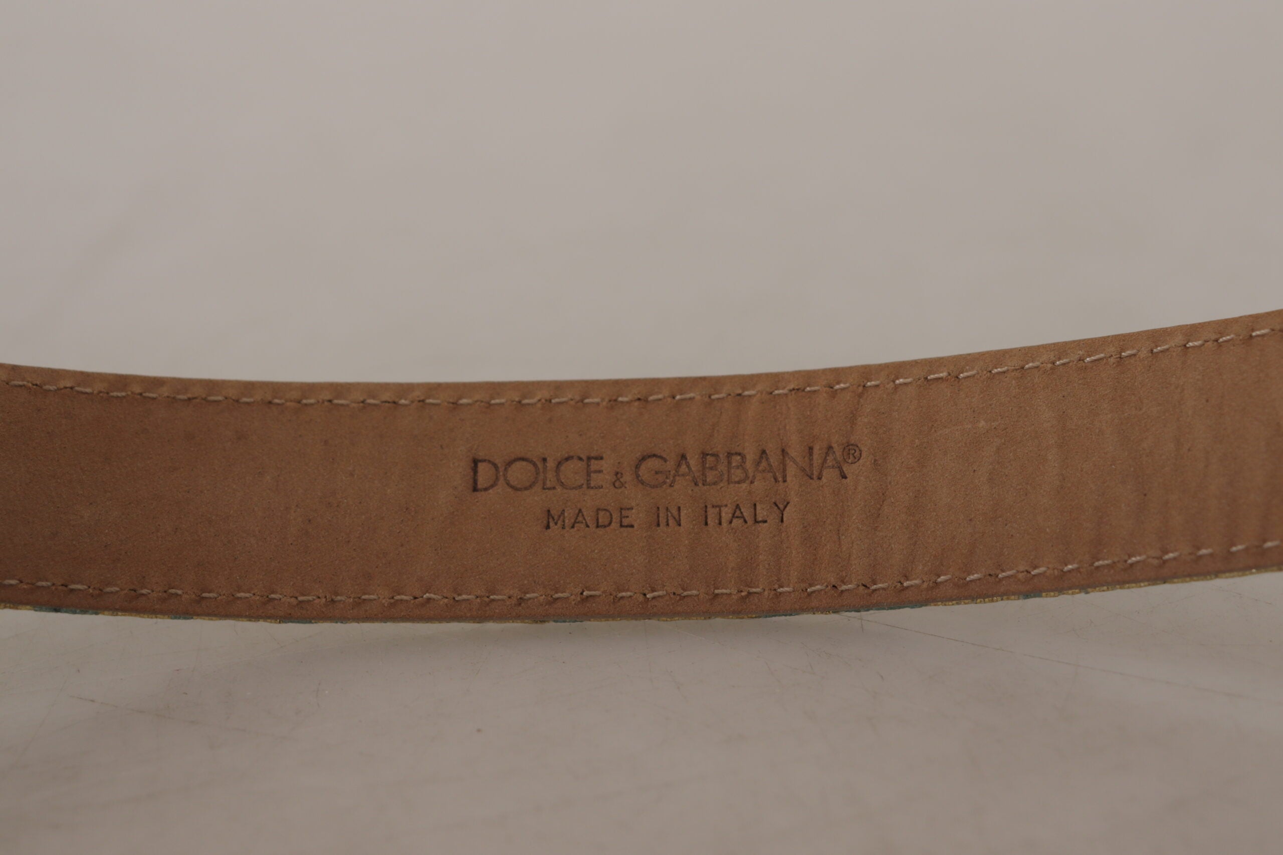 Dolce & Gabbana Blue Leather Jacquard Embossed Gold Metal Buckle Belt - DEA STILOSA MILANO