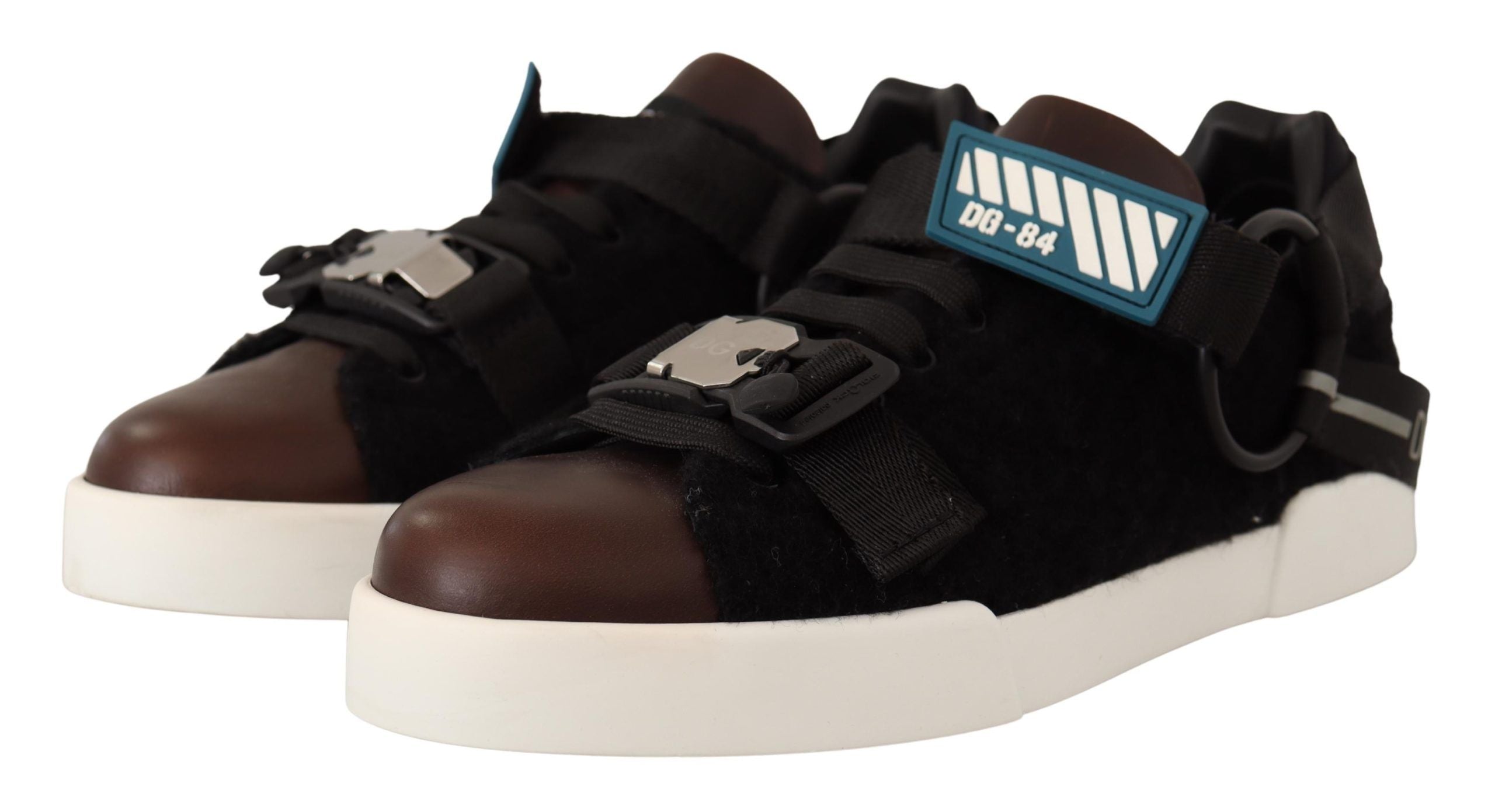 Dolce & Gabbana Brown Leather Black Shearling Sneakers - DEA STILOSA MILANO