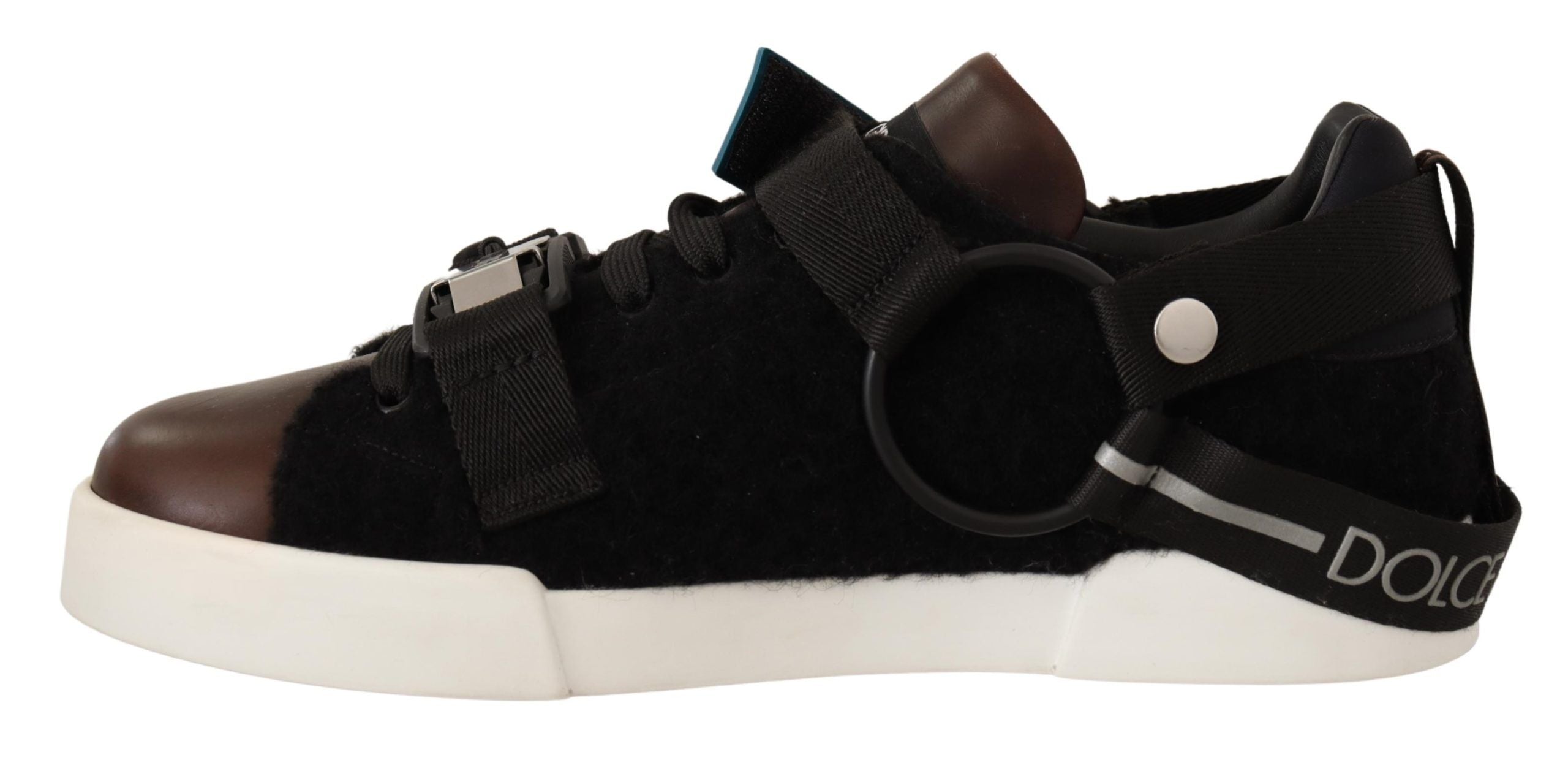 Dolce & Gabbana Brown Leather Black Shearling Sneakers - DEA STILOSA MILANO