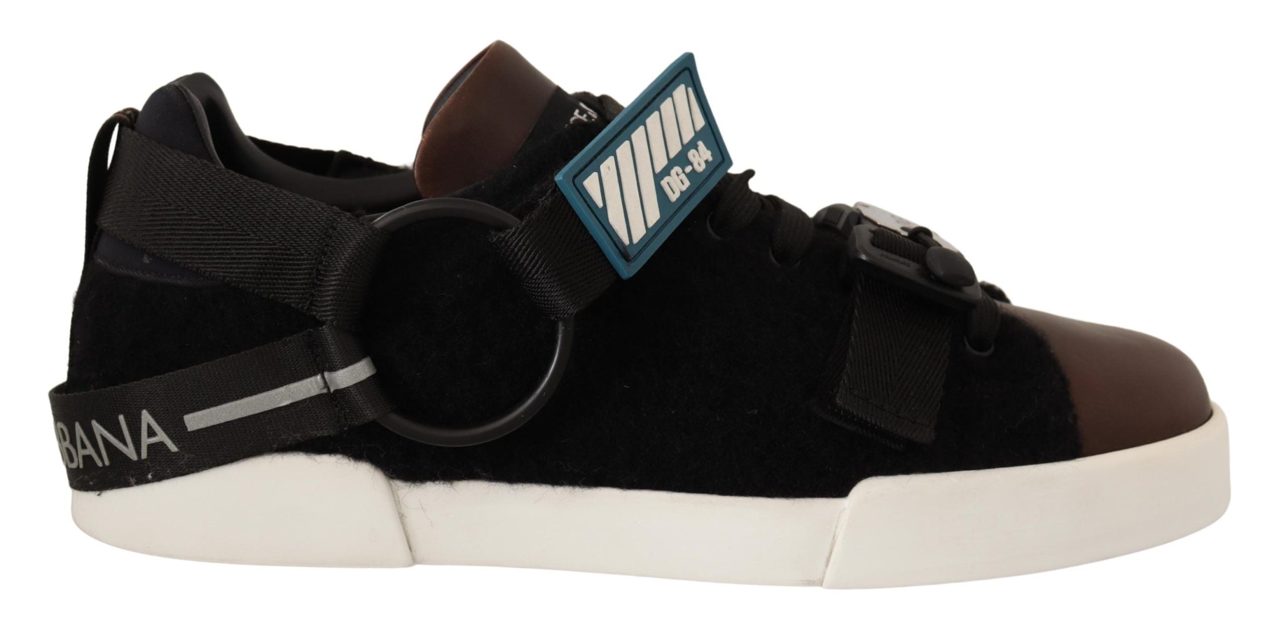 Dolce & Gabbana Brown Leather Black Shearling Sneakers - DEA STILOSA MILANO