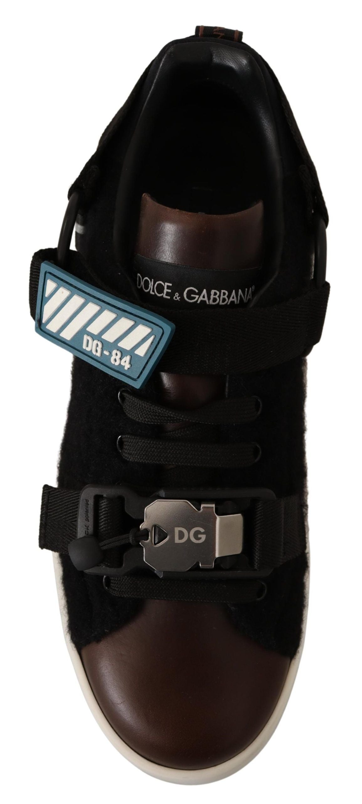Dolce & Gabbana Brown Leather Black Shearling Sneakers - DEA STILOSA MILANO