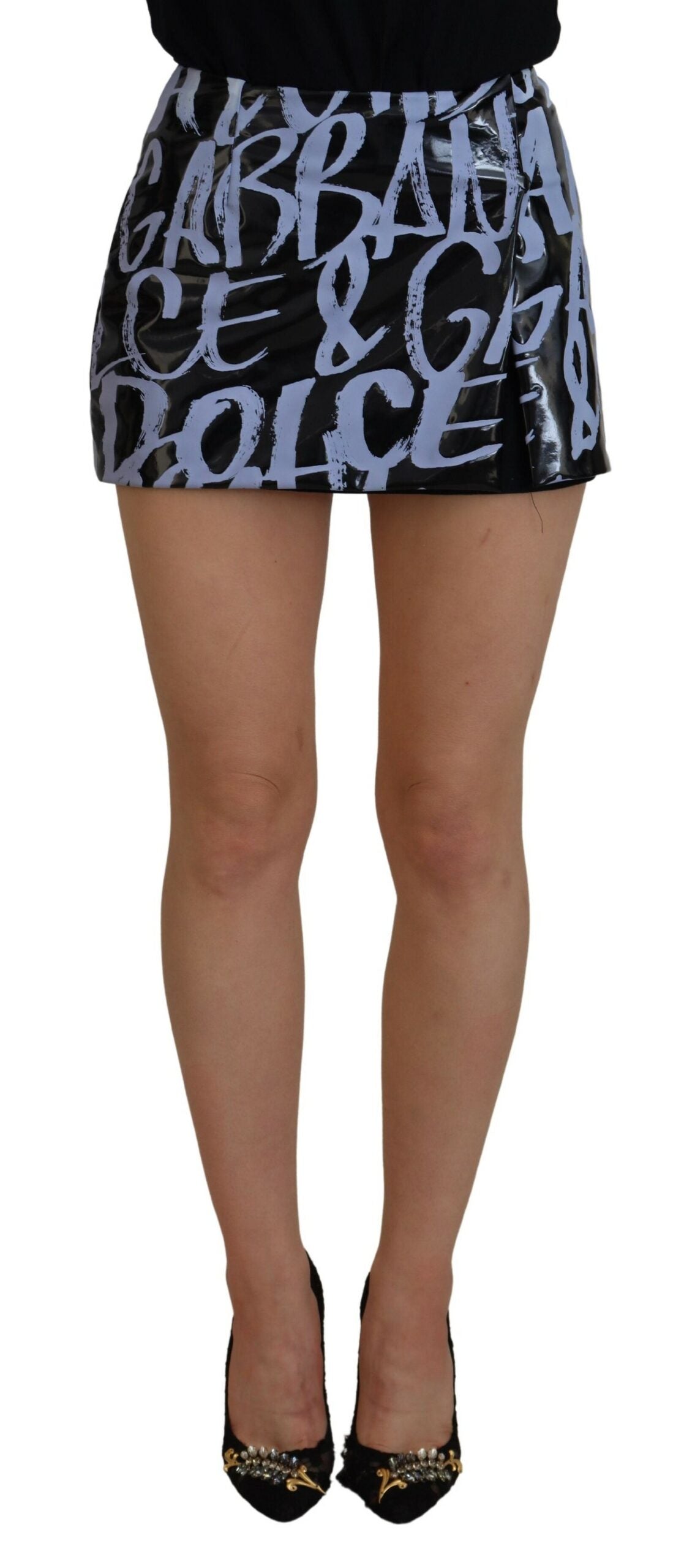 Dolce & Gabbana Black Logo Print High Waist A-line Mini Skirt - DEA STILOSA MILANO