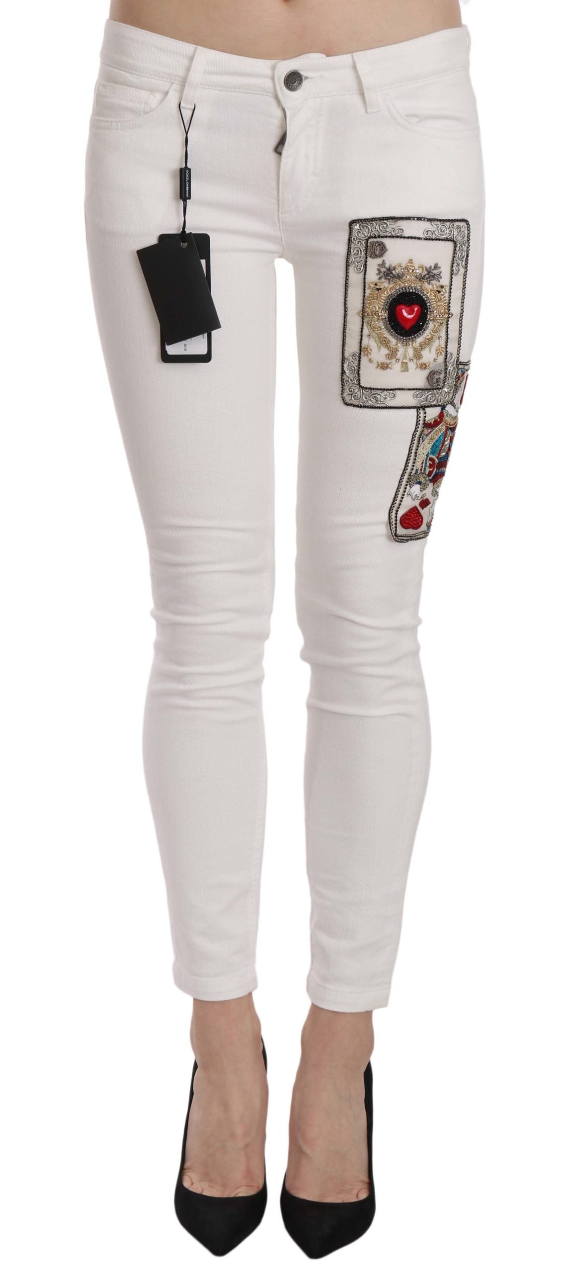 Dolce & Gabbana Queen Of Hearts Crystal Skinny Jeans - DEA STILOSA MILANO