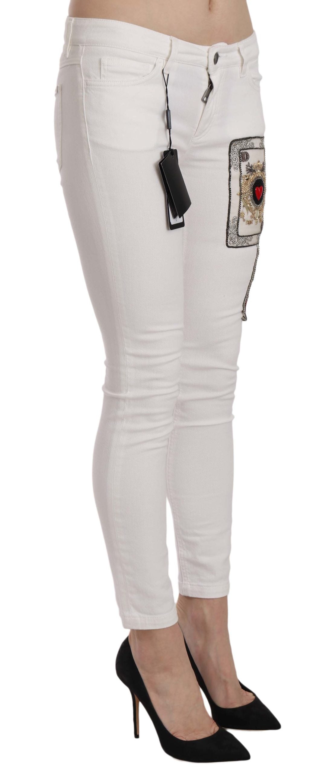 Dolce & Gabbana Queen Of Hearts Crystal Skinny Jeans - DEA STILOSA MILANO