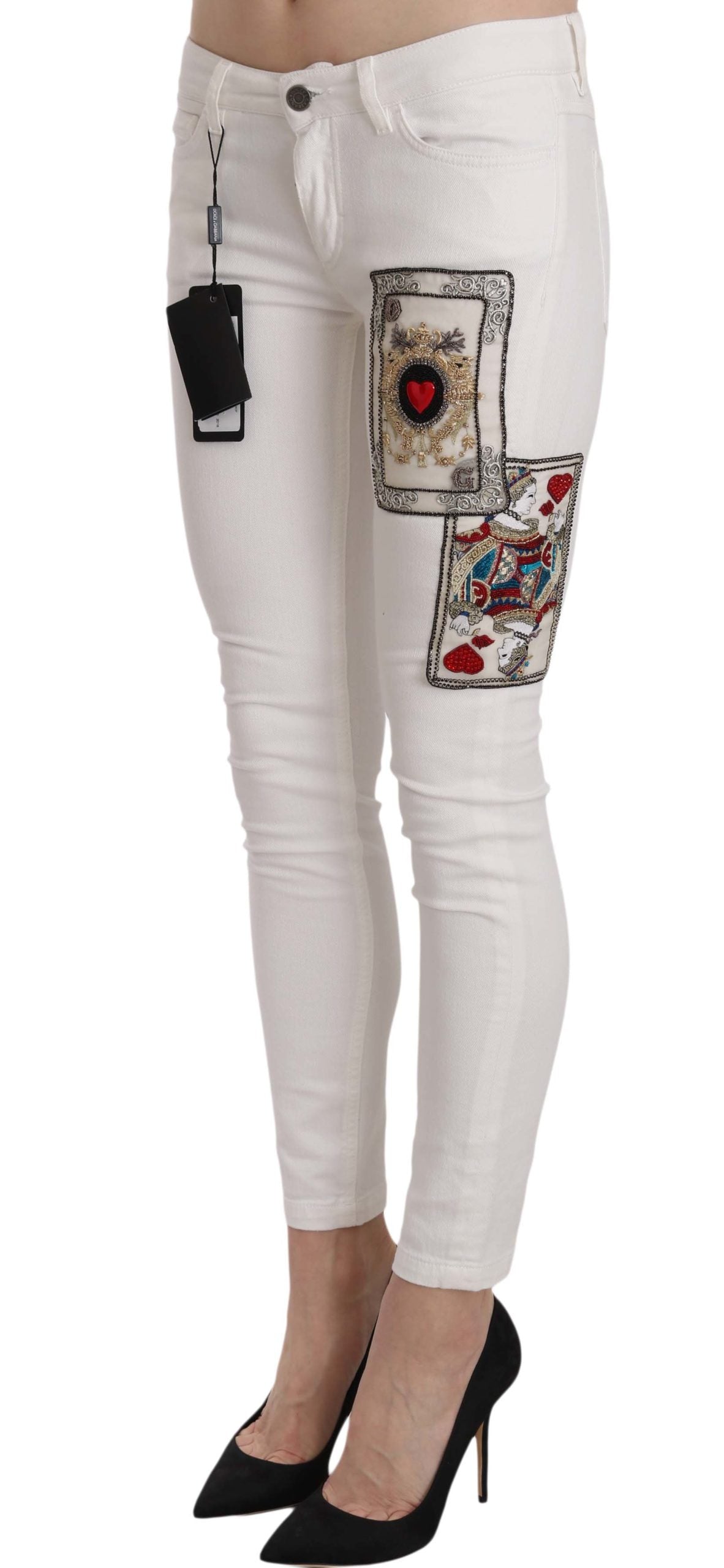 Dolce & Gabbana Queen Of Hearts Crystal Skinny Jeans - DEA STILOSA MILANO