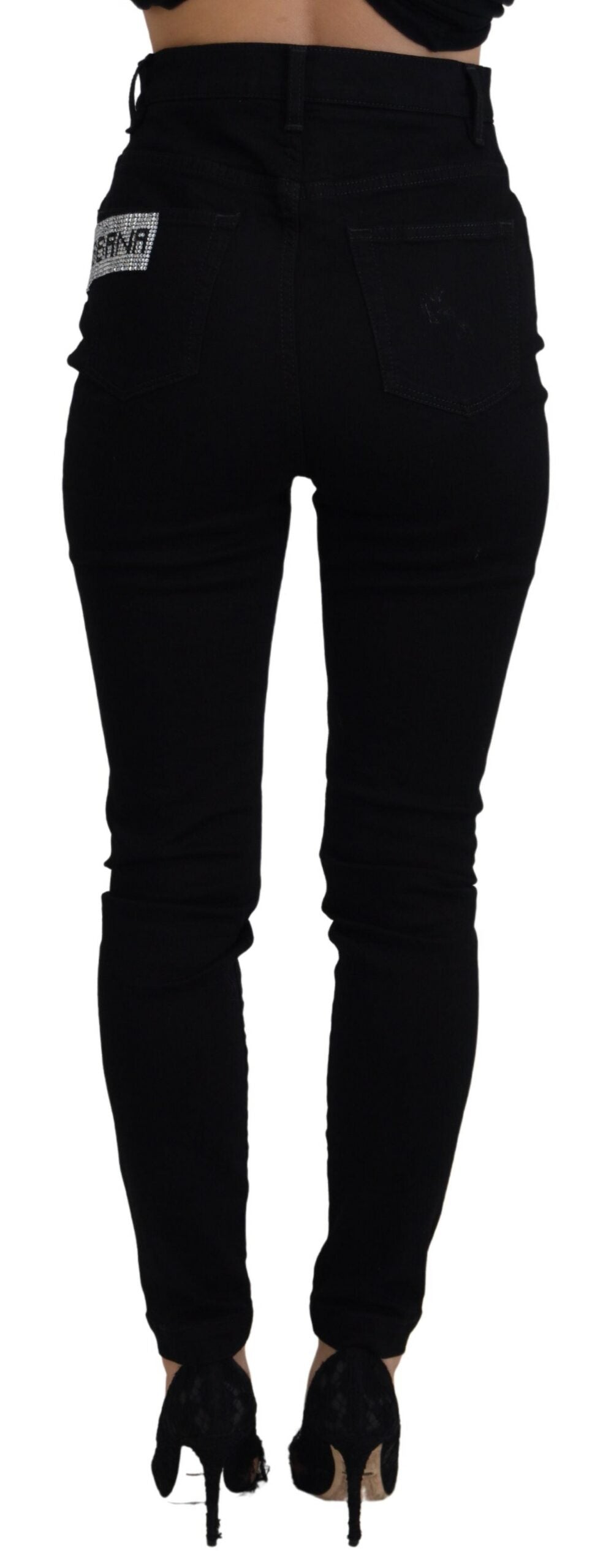 Dolce & Gabbana Black Sequined Cotton Slim Fit Denim Jeans - DEA STILOSA MILANO