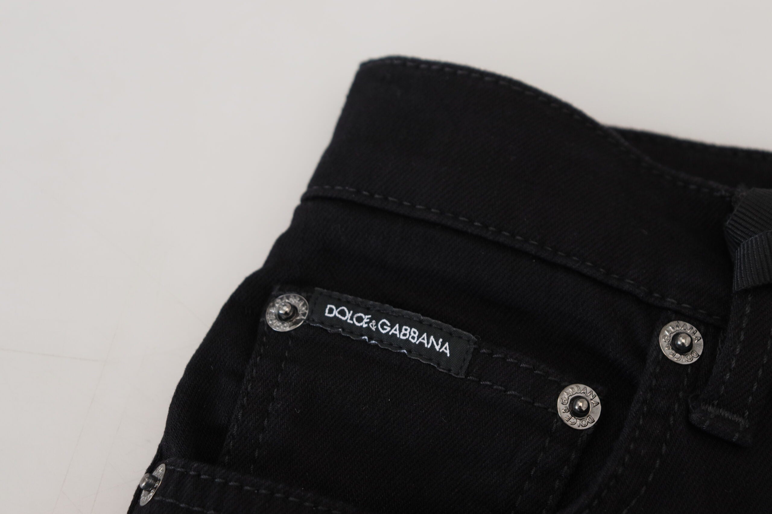 Dolce & Gabbana Black Sequined Cotton Slim Fit Denim Jeans - DEA STILOSA MILANO