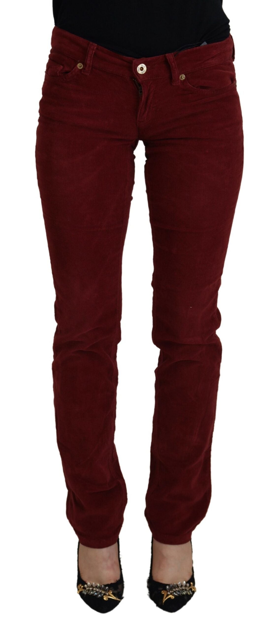Dolce & Gabbana Maroon Corduroy Slim Fit Women Casual Pants - DEA STILOSA MILANO