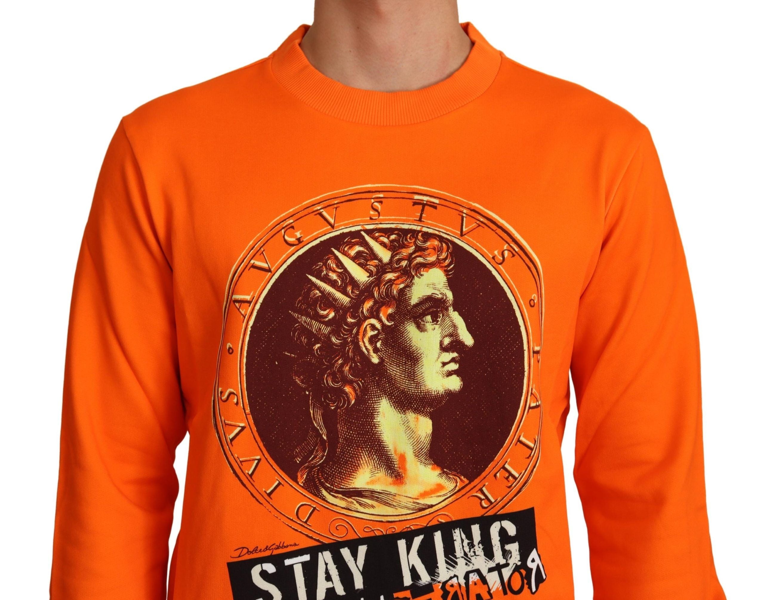 Dolce & Gabbana Orange King Ceasar Cotton Pullover Sweater - DEA STILOSA MILANO