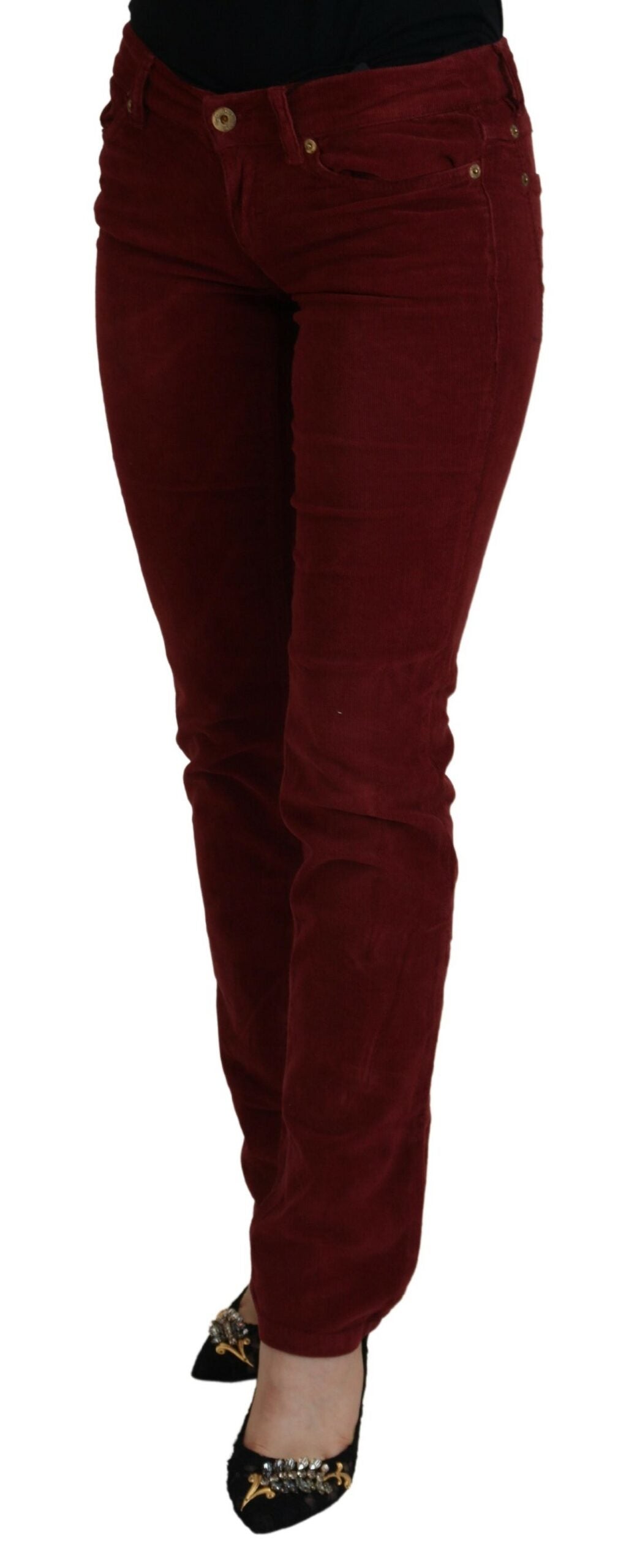 Dolce & Gabbana Maroon Corduroy Slim Fit Women Casual Pants - DEA STILOSA MILANO