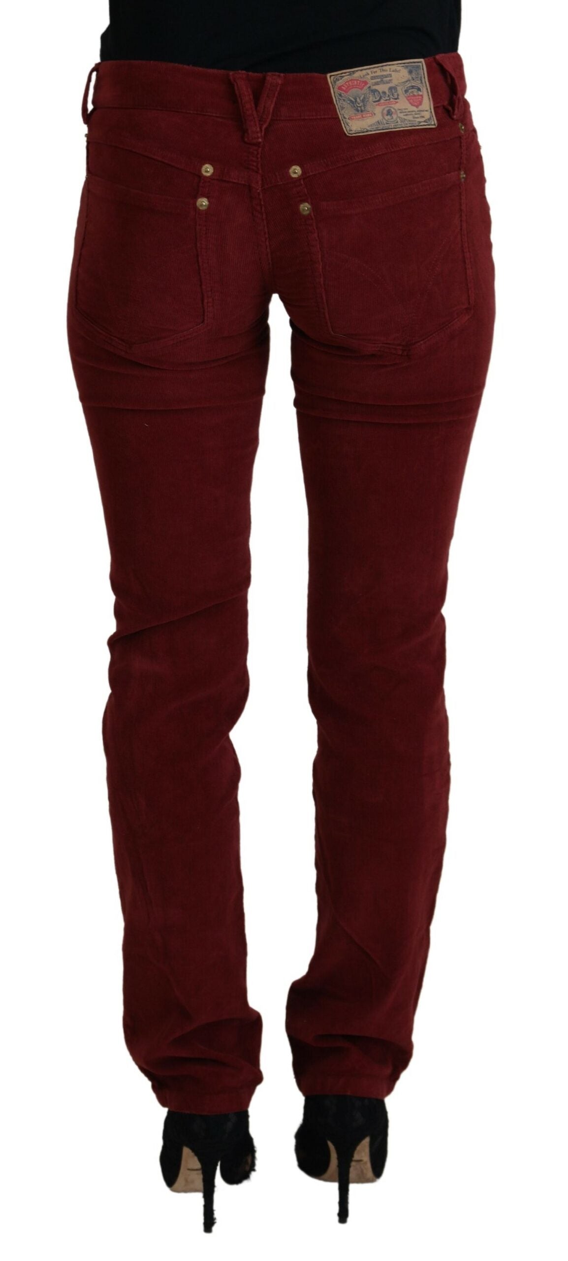 Dolce & Gabbana Maroon Corduroy Slim Fit Women Casual Pants - DEA STILOSA MILANO