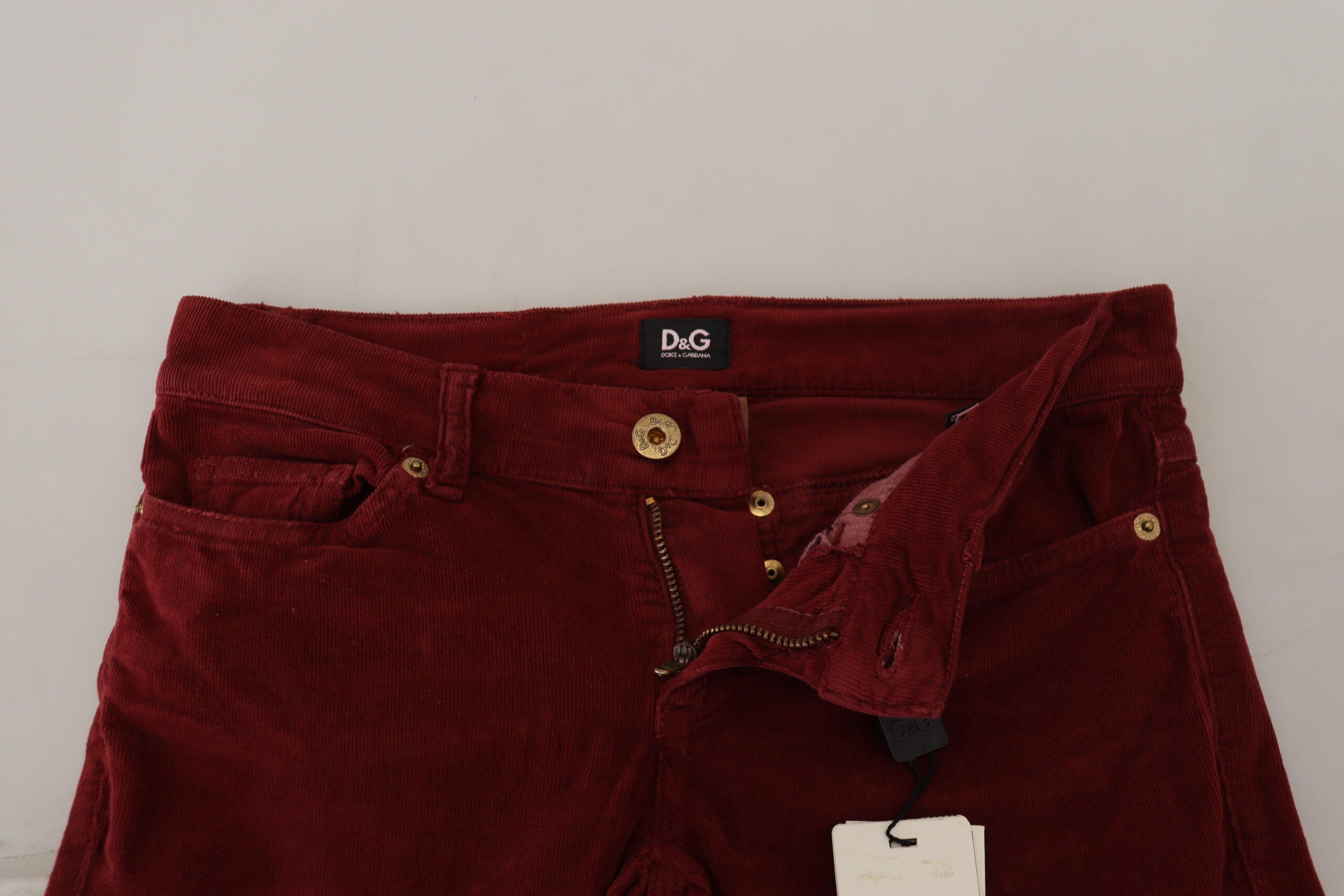 Dolce & Gabbana Maroon Corduroy Slim Fit Women Casual Pants - DEA STILOSA MILANO