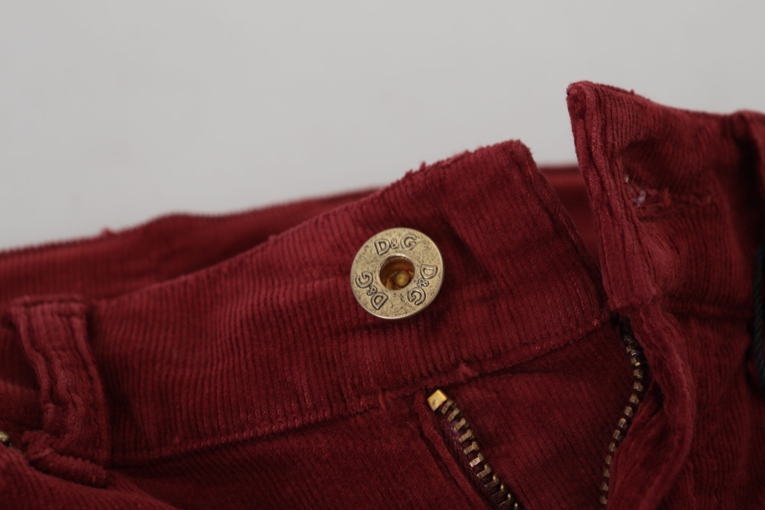 Dolce & Gabbana Maroon Corduroy Slim Fit Women Casual Pants - DEA STILOSA MILANO