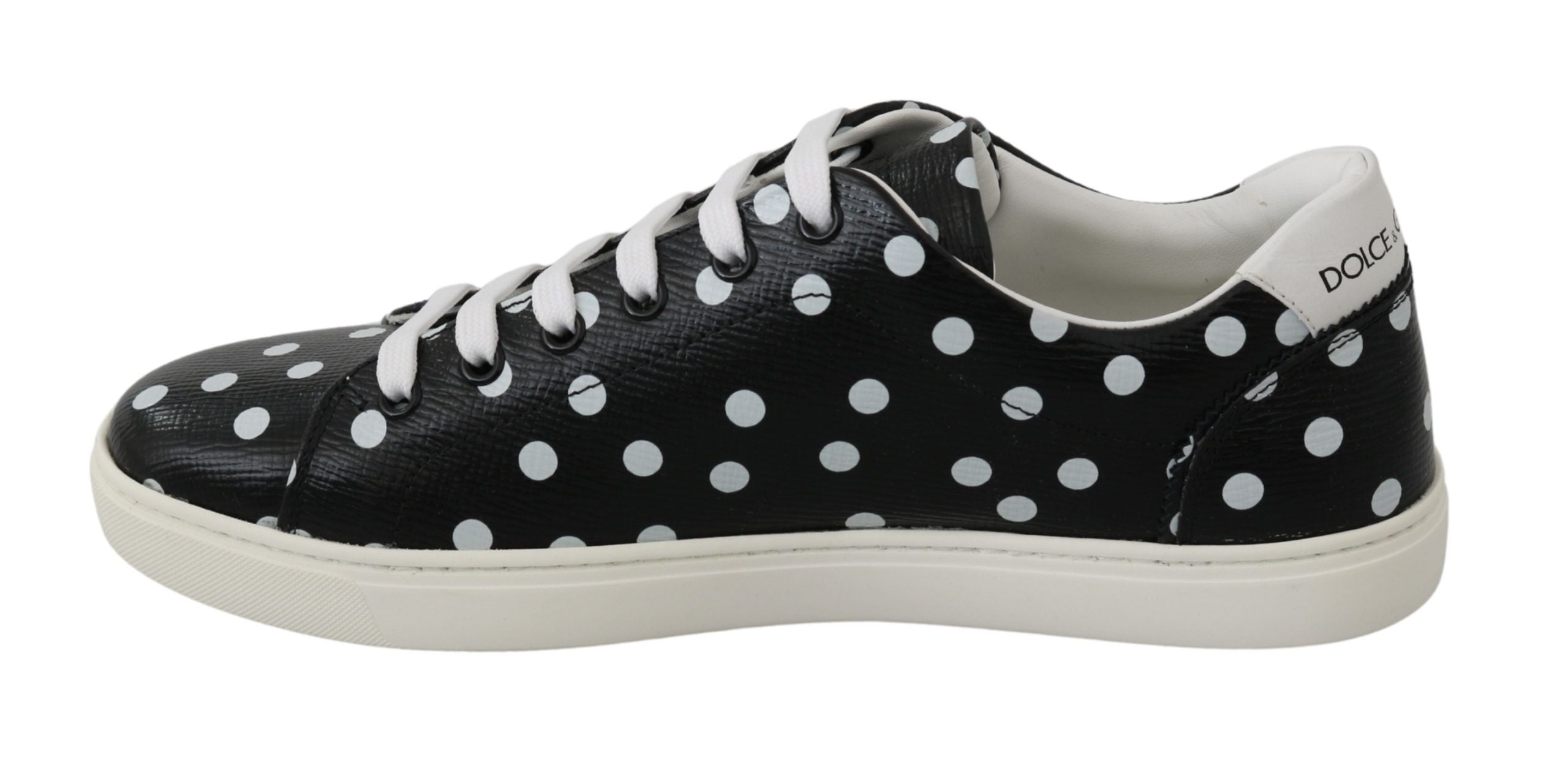 Dolce & Gabbana Black Leather Polka Dots Sneakers Shoes - DEA STILOSA MILANO