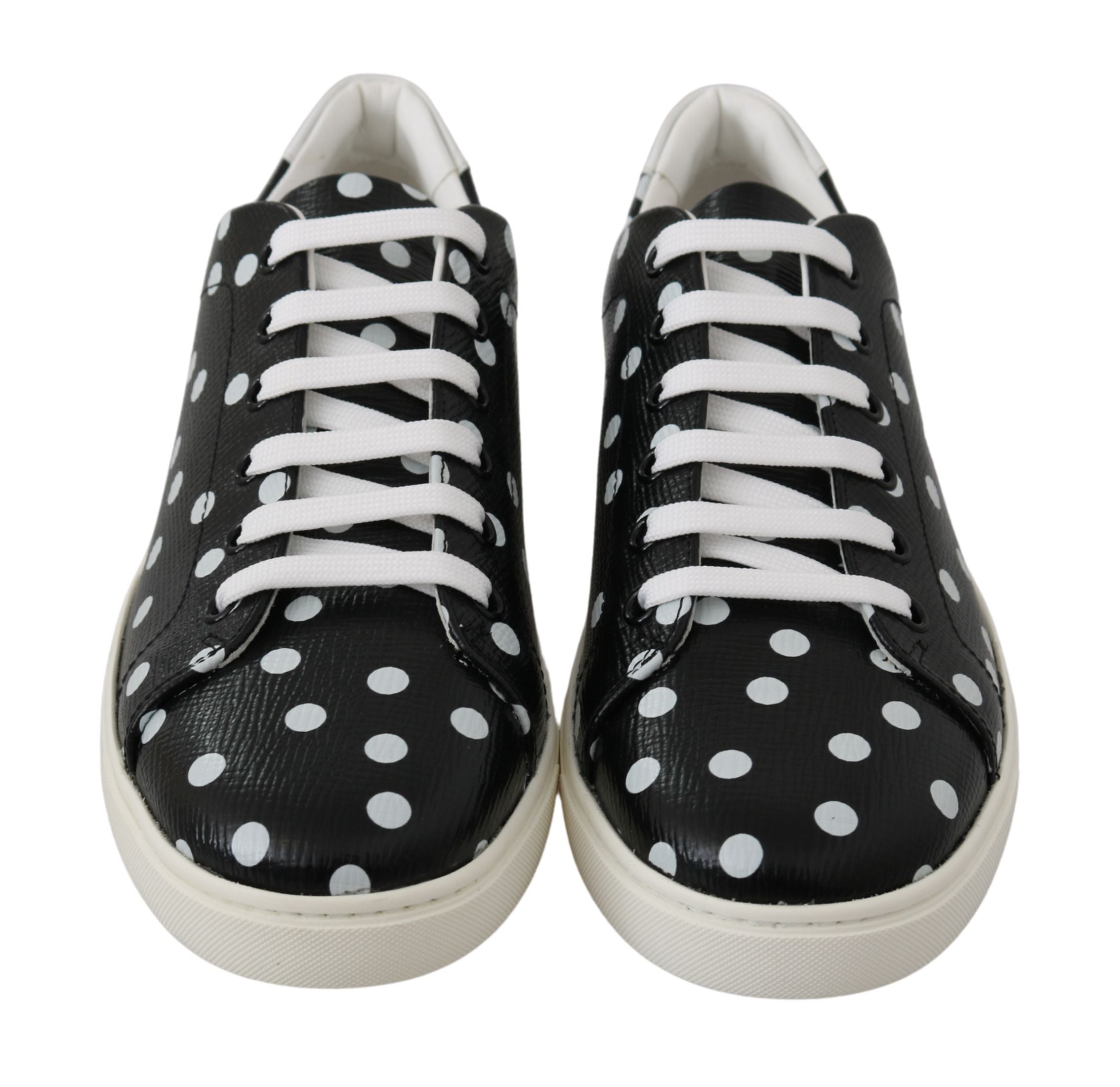 Dolce & Gabbana Black Leather Polka Dots Sneakers Shoes - DEA STILOSA MILANO
