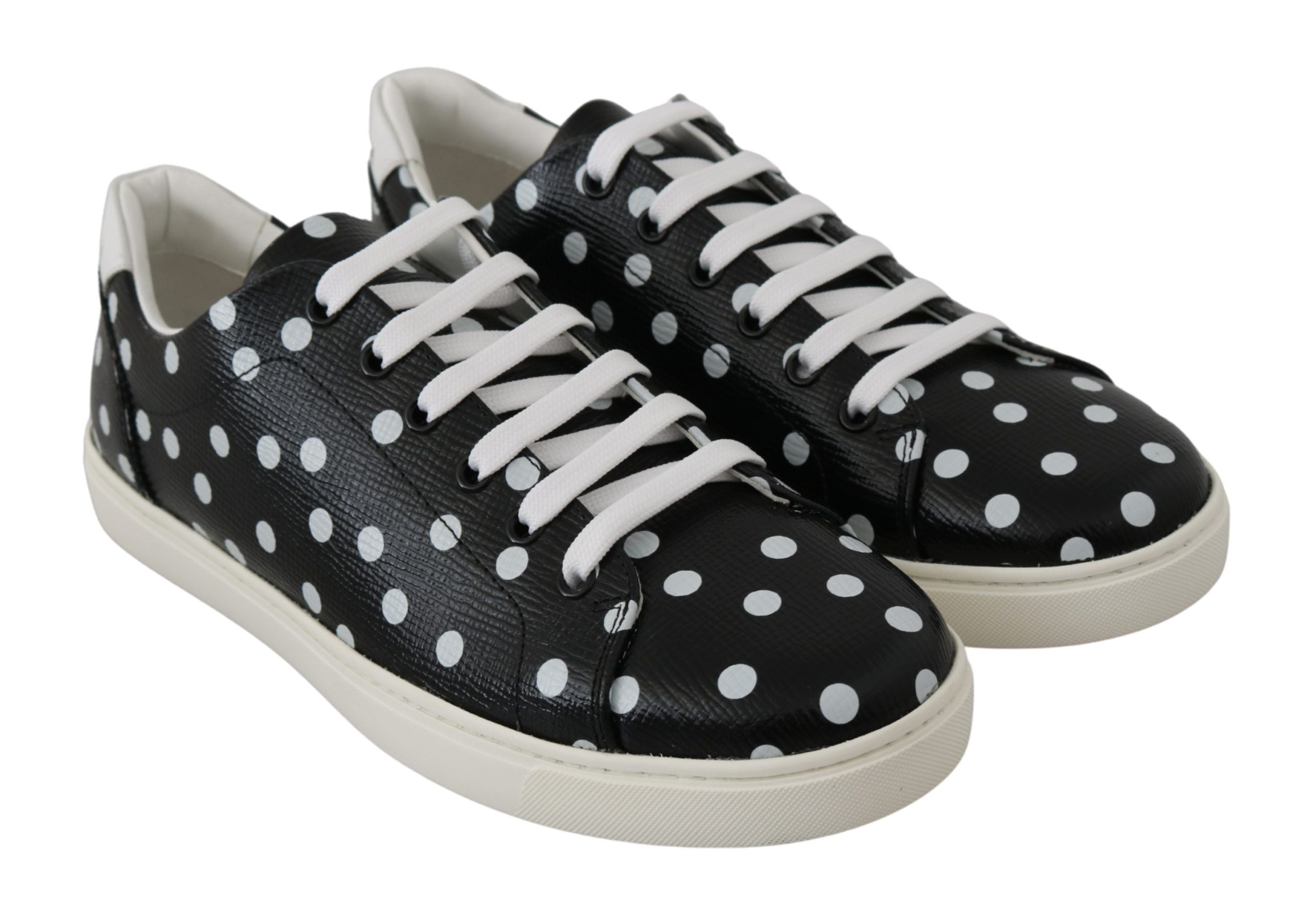 Dolce & Gabbana Black Leather Polka Dots Sneakers Shoes - DEA STILOSA MILANO