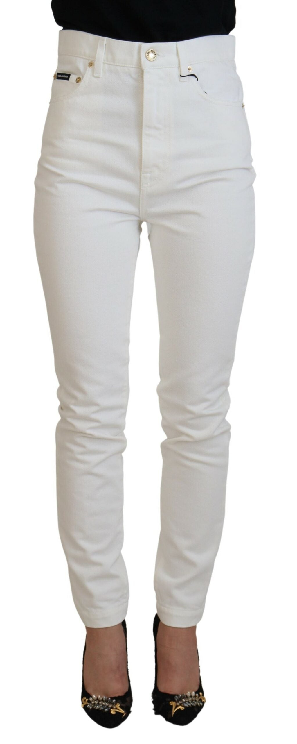 Dolce & Gabbana Off White High Waist Skinny Denim Cotton Jeans - DEA STILOSA MILANO