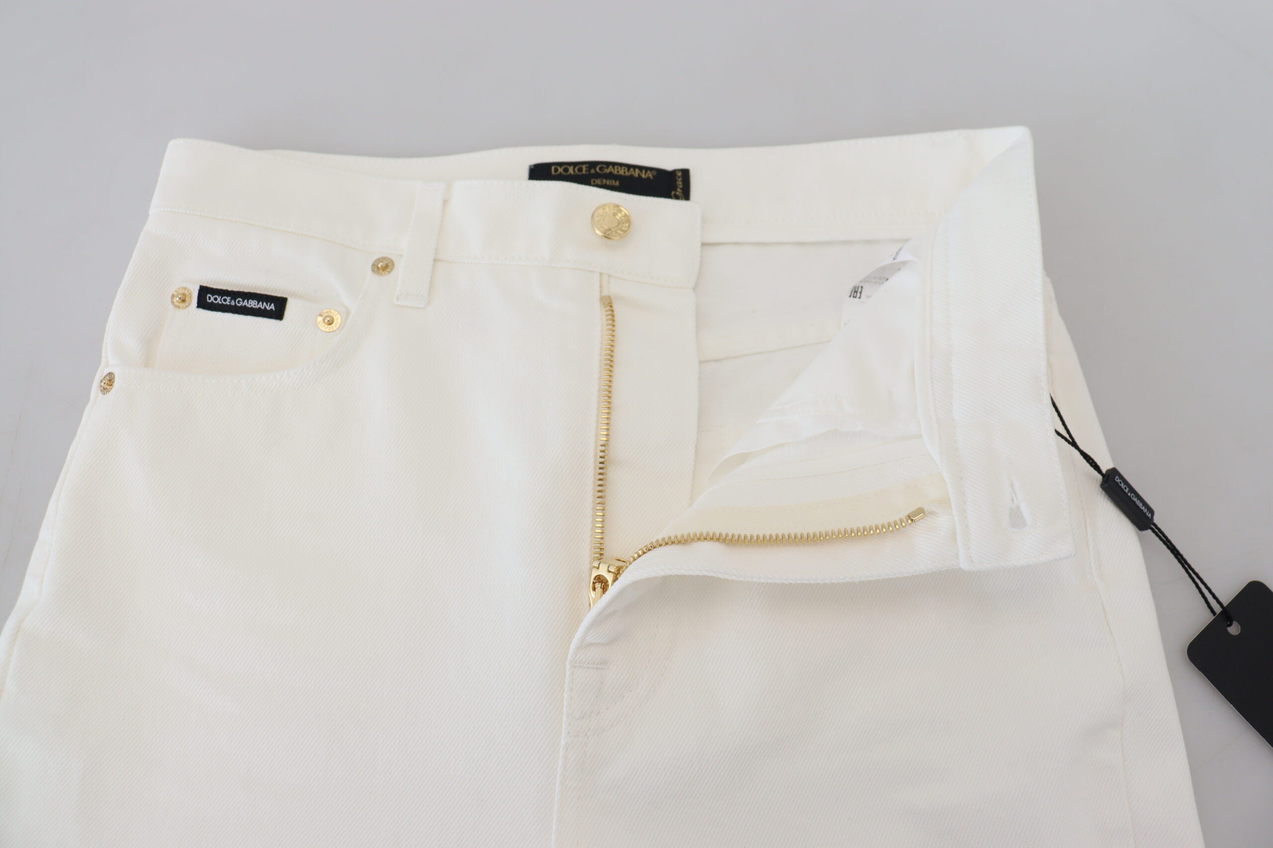 Dolce & Gabbana Off White High Waist Skinny Denim Cotton Jeans - DEA STILOSA MILANO