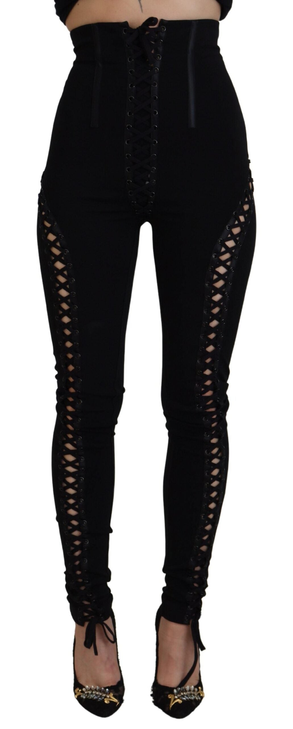 Dolce & Gabbana Black Viscose High Waist Cut Out Skinny Pants - DEA STILOSA MILANO