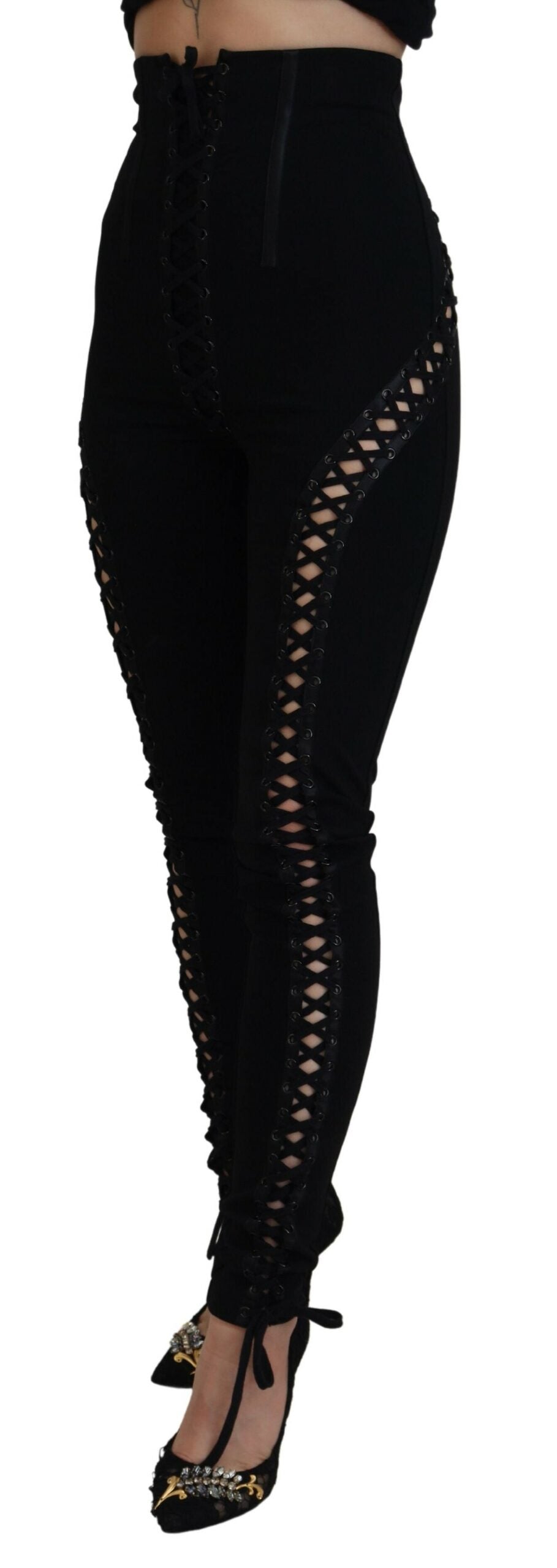 Dolce & Gabbana Black Viscose High Waist Cut Out Skinny Pants - DEA STILOSA MILANO
