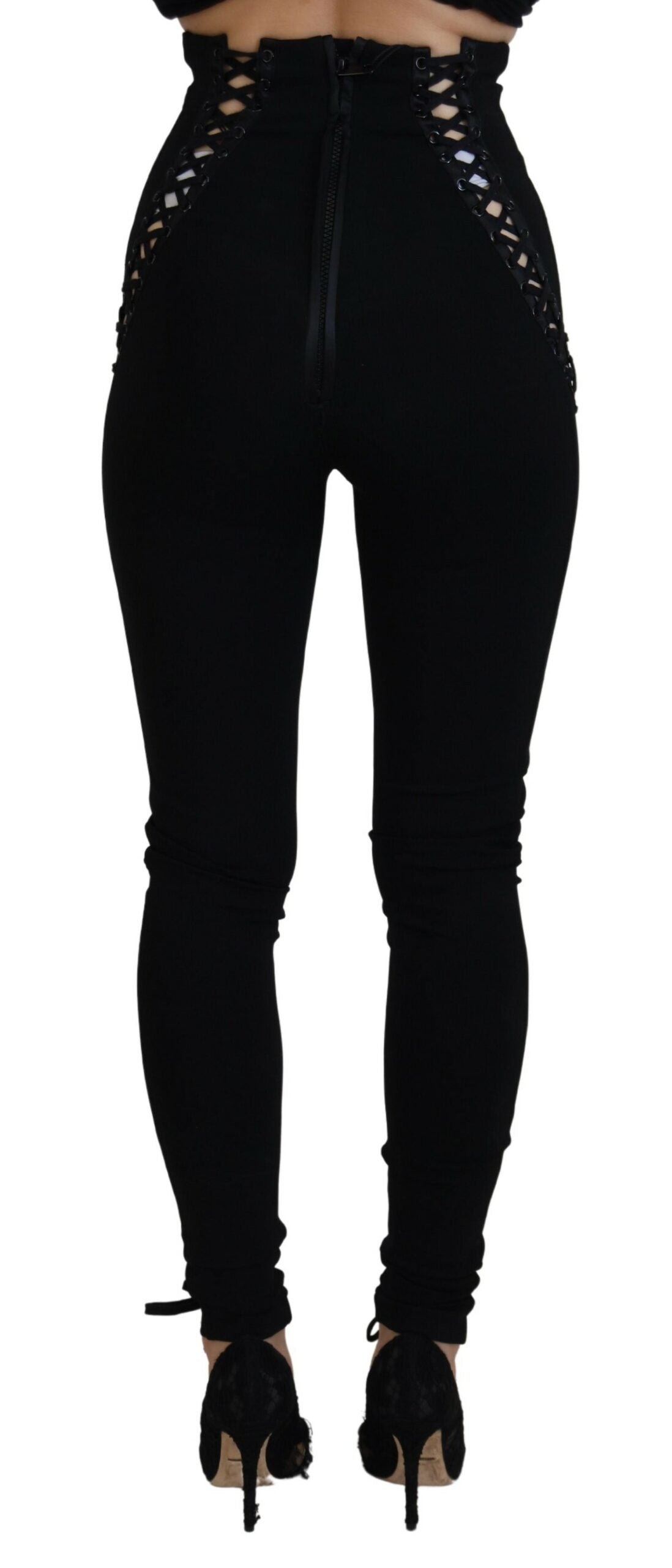 Dolce & Gabbana Black Viscose High Waist Cut Out Skinny Pants - DEA STILOSA MILANO