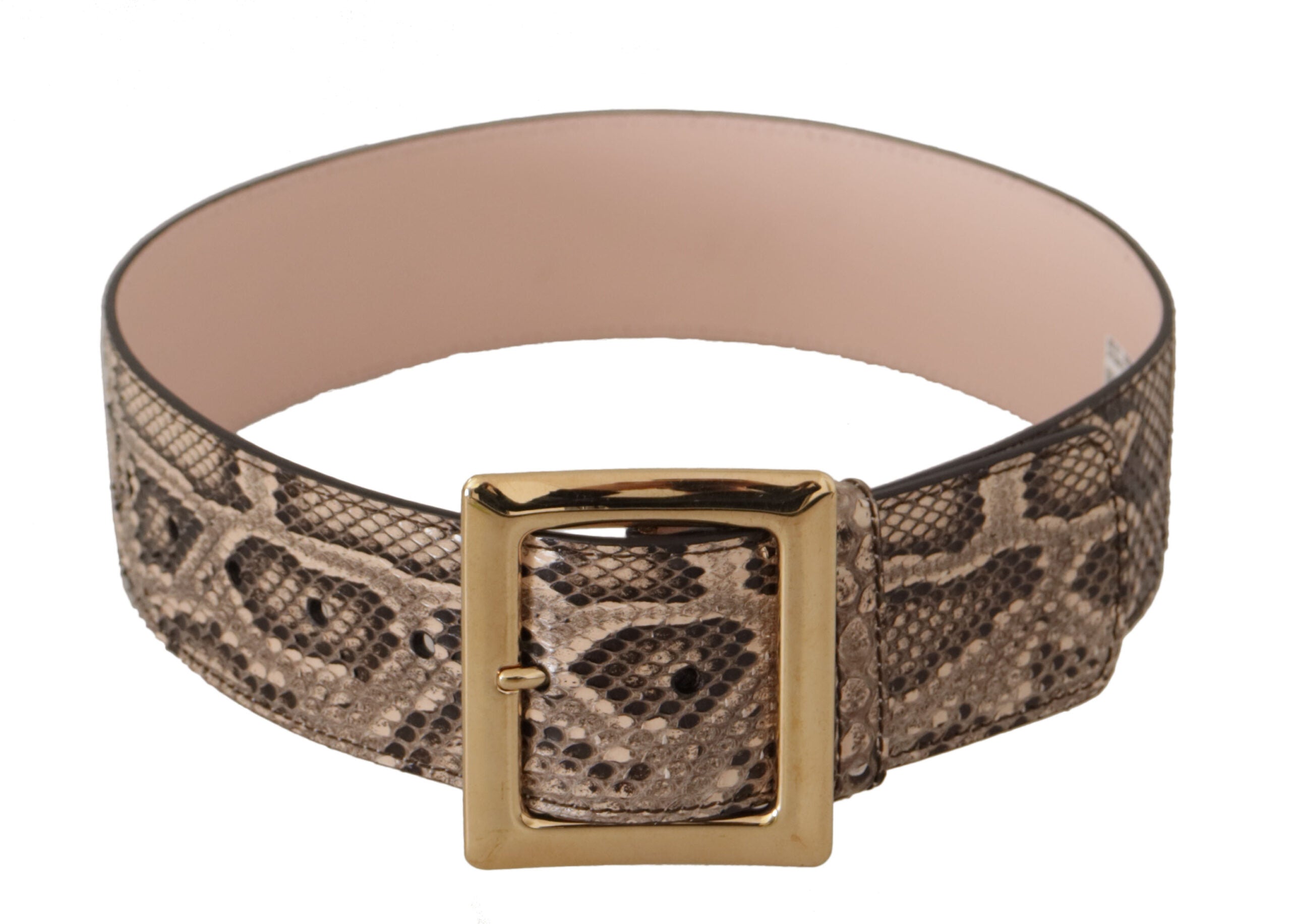 Dolce & Gabbana Beige Exotic Leather Wide Gold Metal Buckle Belt - DEA STILOSA MILANO