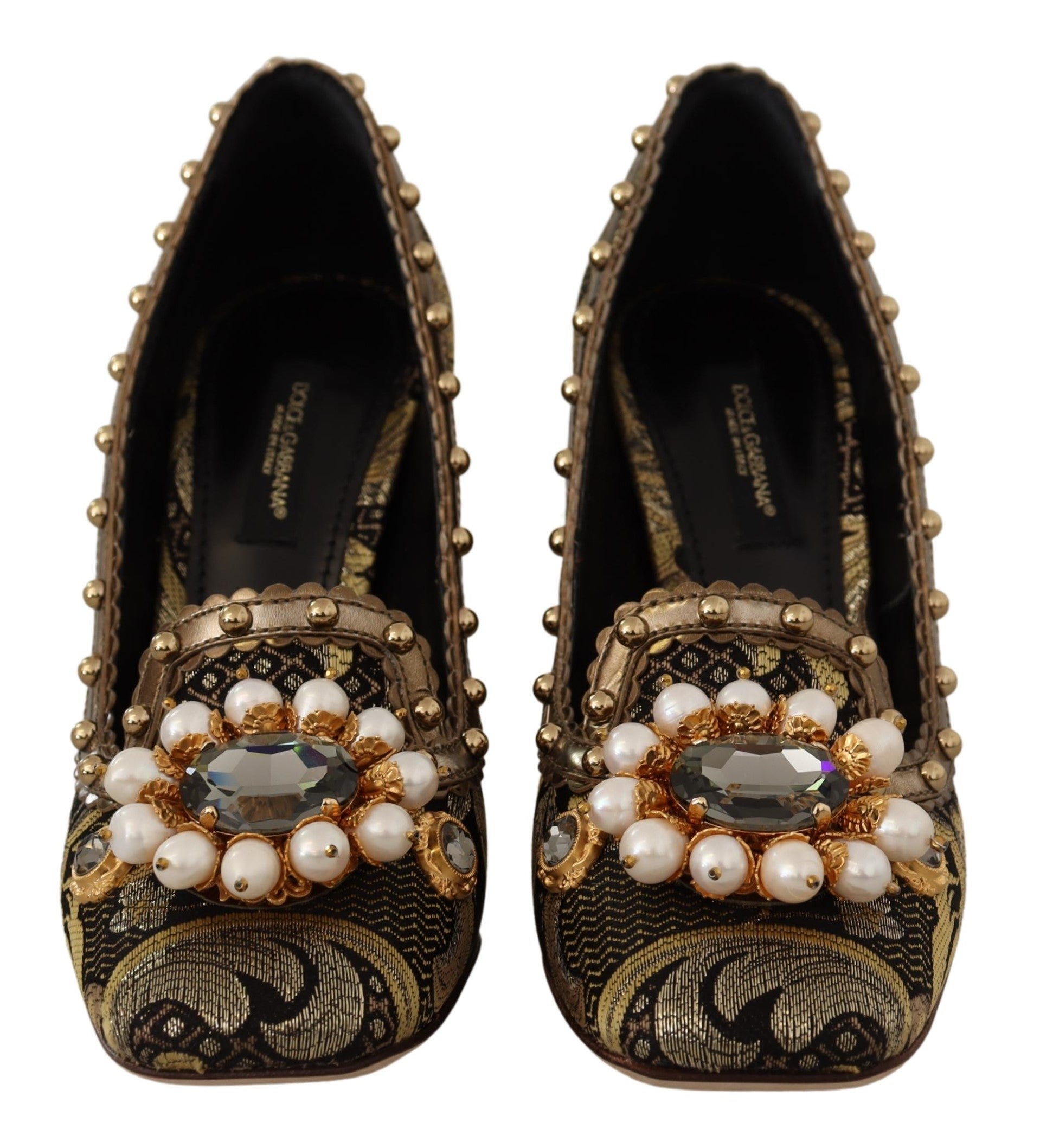 Dolce & Gabbana Gold Crystal Square Toe Brocade Pumps Shoes - DEA STILOSA MILANO