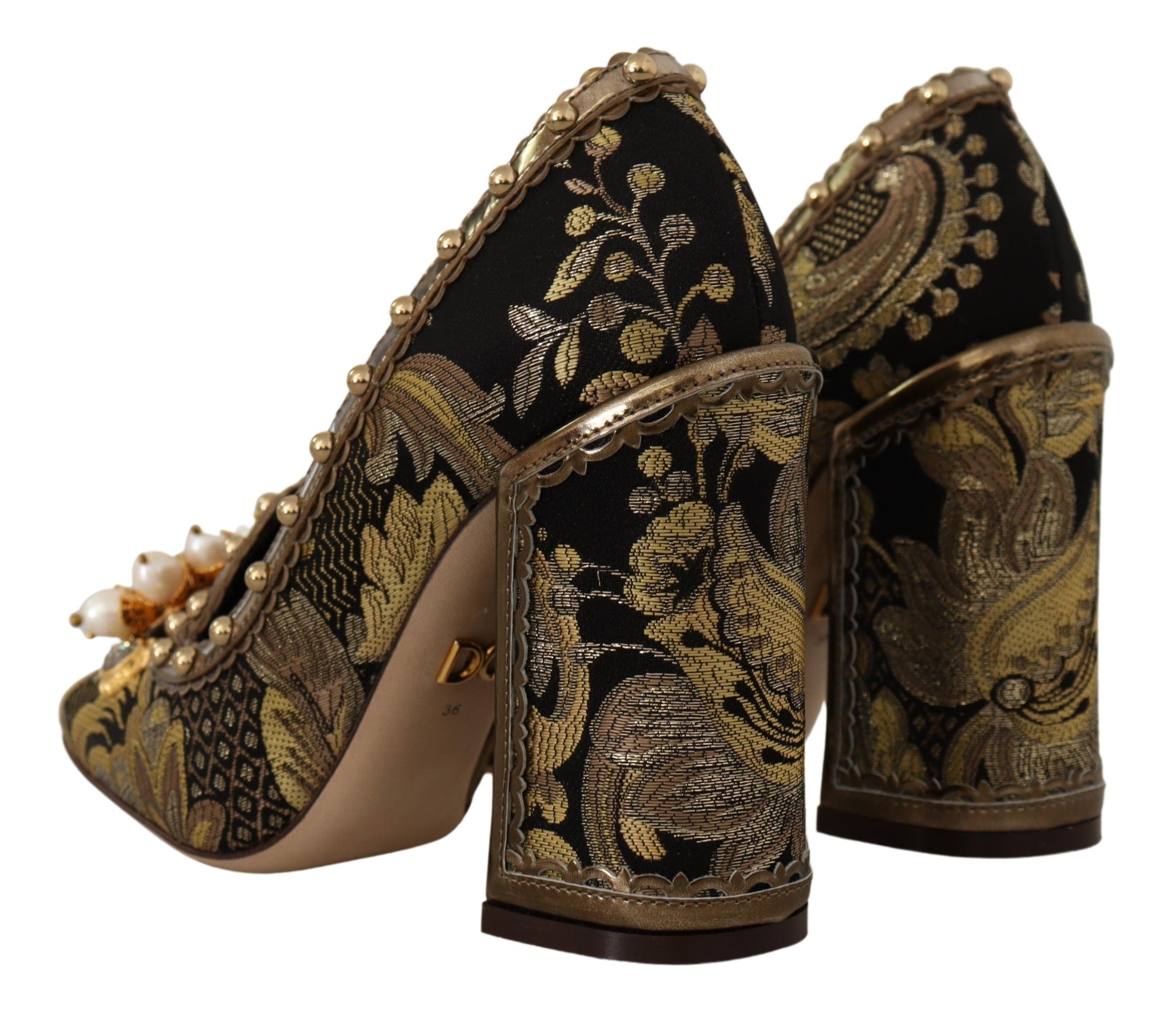 Dolce & Gabbana Gold Crystal Square Toe Brocade Pumps Shoes - DEA STILOSA MILANO