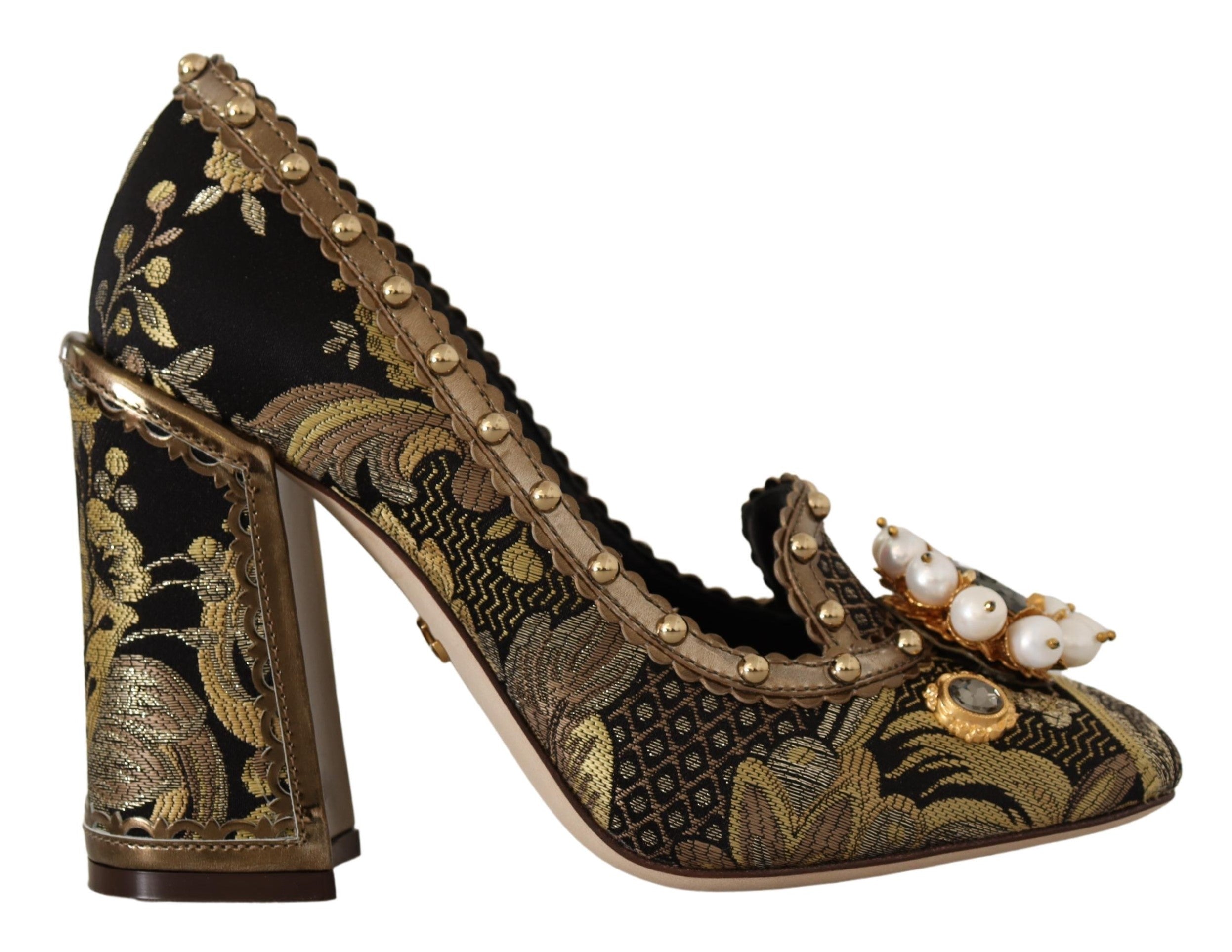 Dolce & Gabbana Gold Crystal Square Toe Brocade Pumps Shoes - DEA STILOSA MILANO