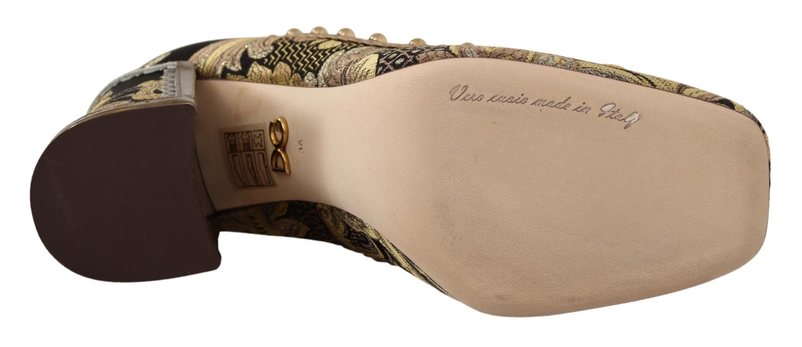Dolce & Gabbana Gold Crystal Square Toe Brocade Pumps Shoes - DEA STILOSA MILANO