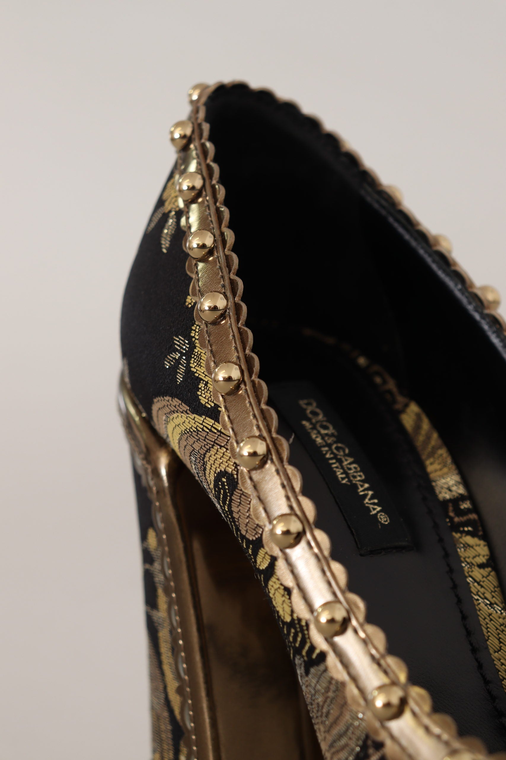 Dolce & Gabbana Gold Crystal Square Toe Brocade Pumps Shoes - DEA STILOSA MILANO