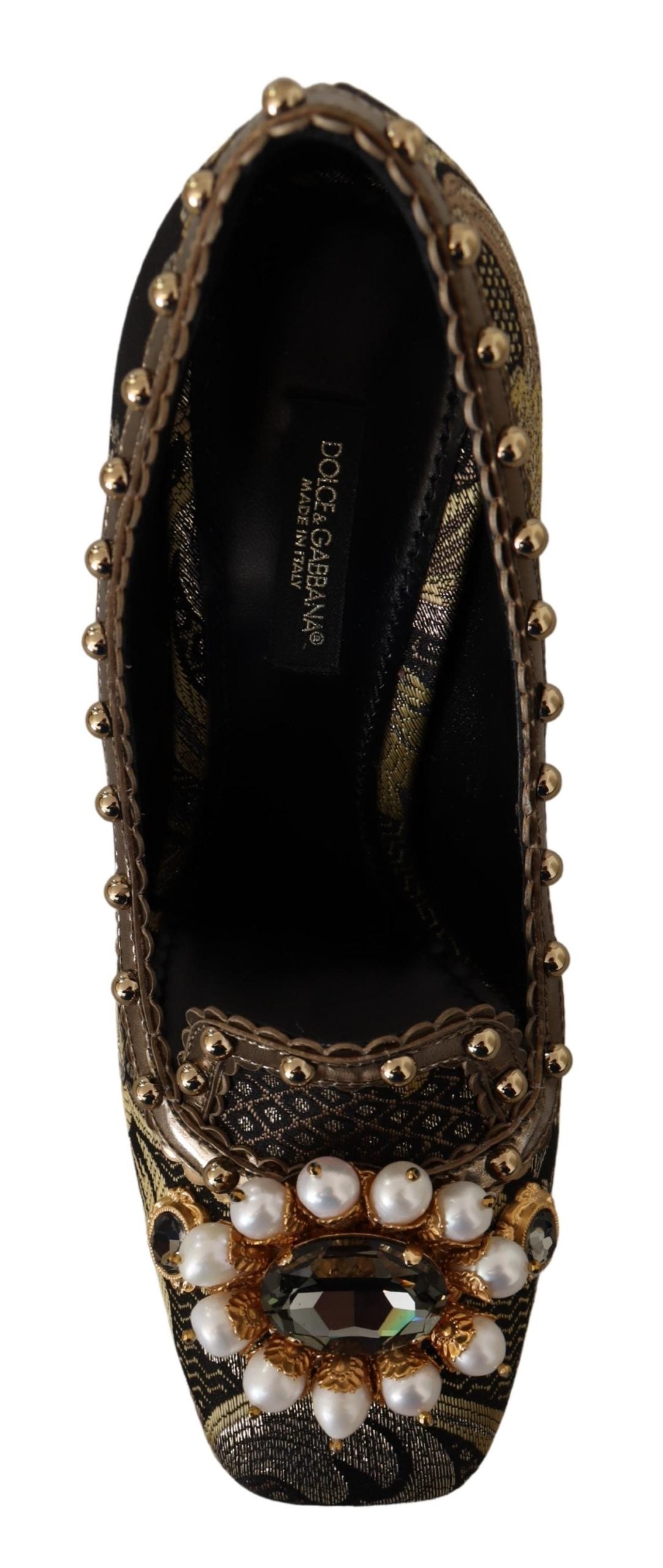 Dolce & Gabbana Gold Crystal Square Toe Brocade Pumps Shoes - DEA STILOSA MILANO