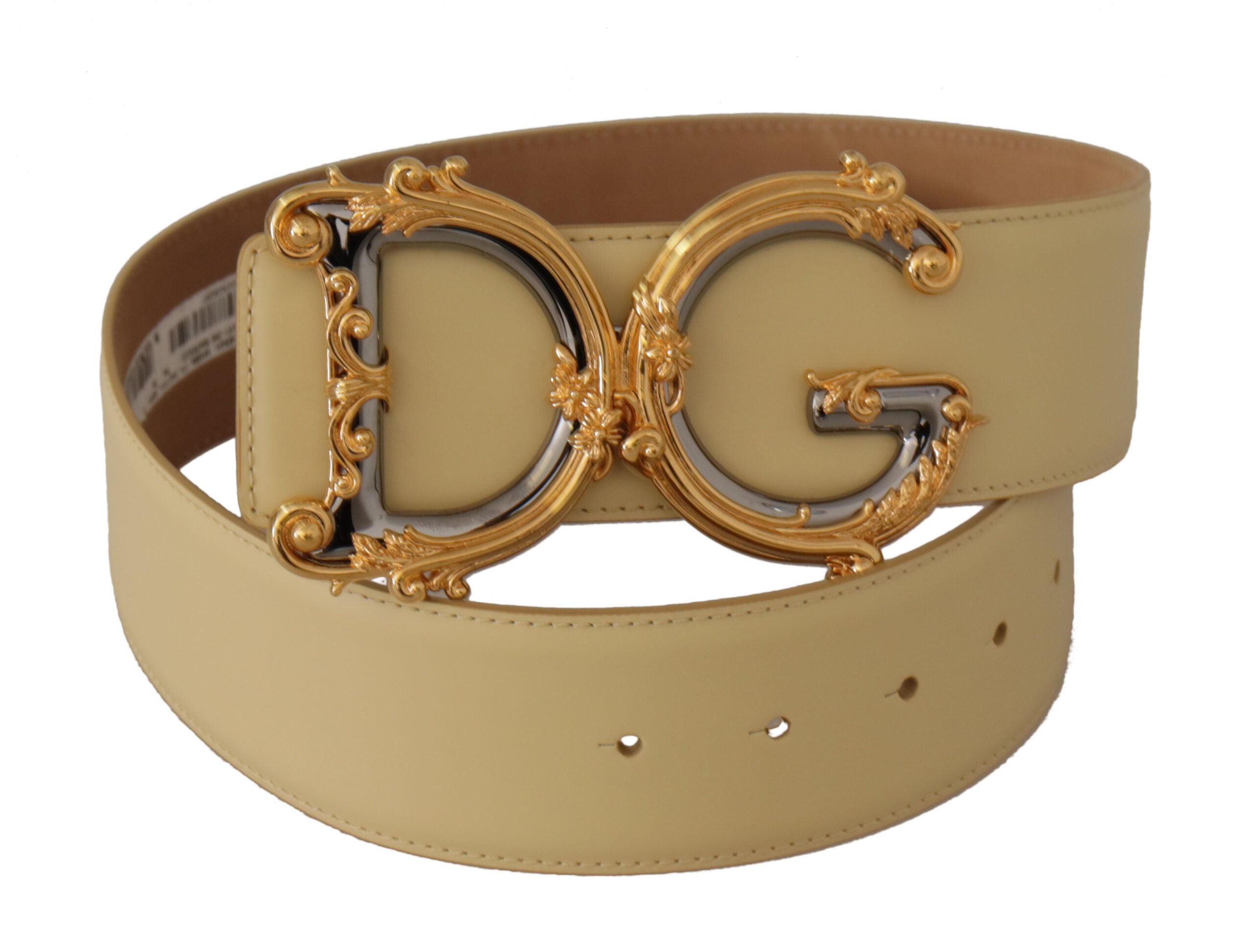 Dolce & Gabbana Beige Wide Waist Leather DG Logo Baroque Buckle Belt - DEA STILOSA MILANO