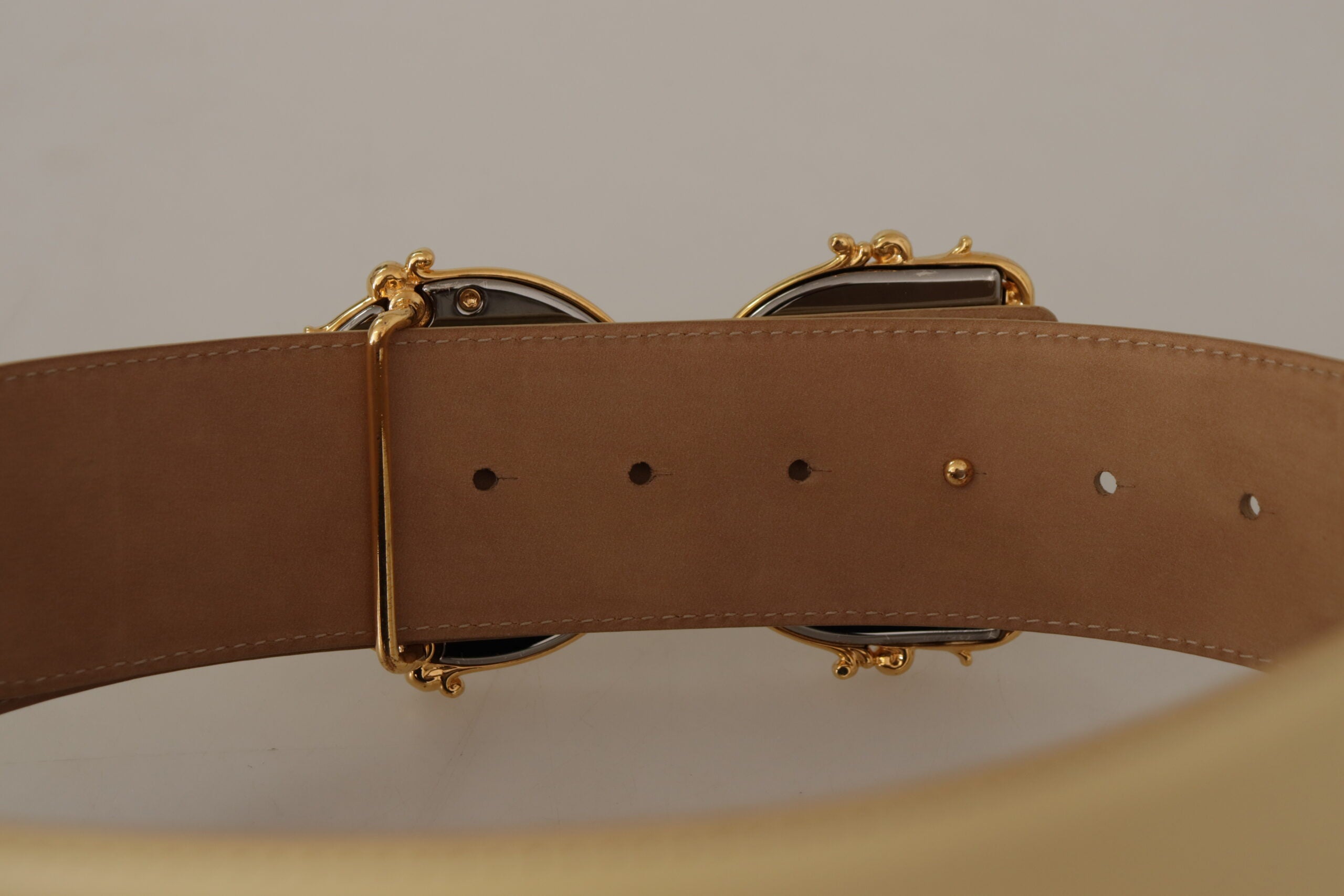 Dolce & Gabbana Beige Wide Waist Leather DG Logo Baroque Buckle Belt - DEA STILOSA MILANO