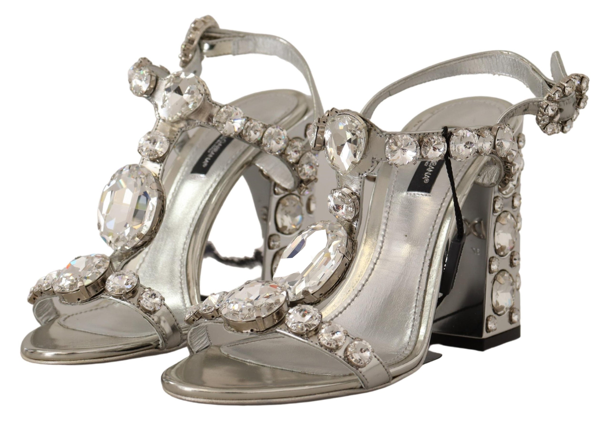 Dolce & Gabbana Silver Crystals Strap Buckle High Heel Sandals - DEA STILOSA MILANO