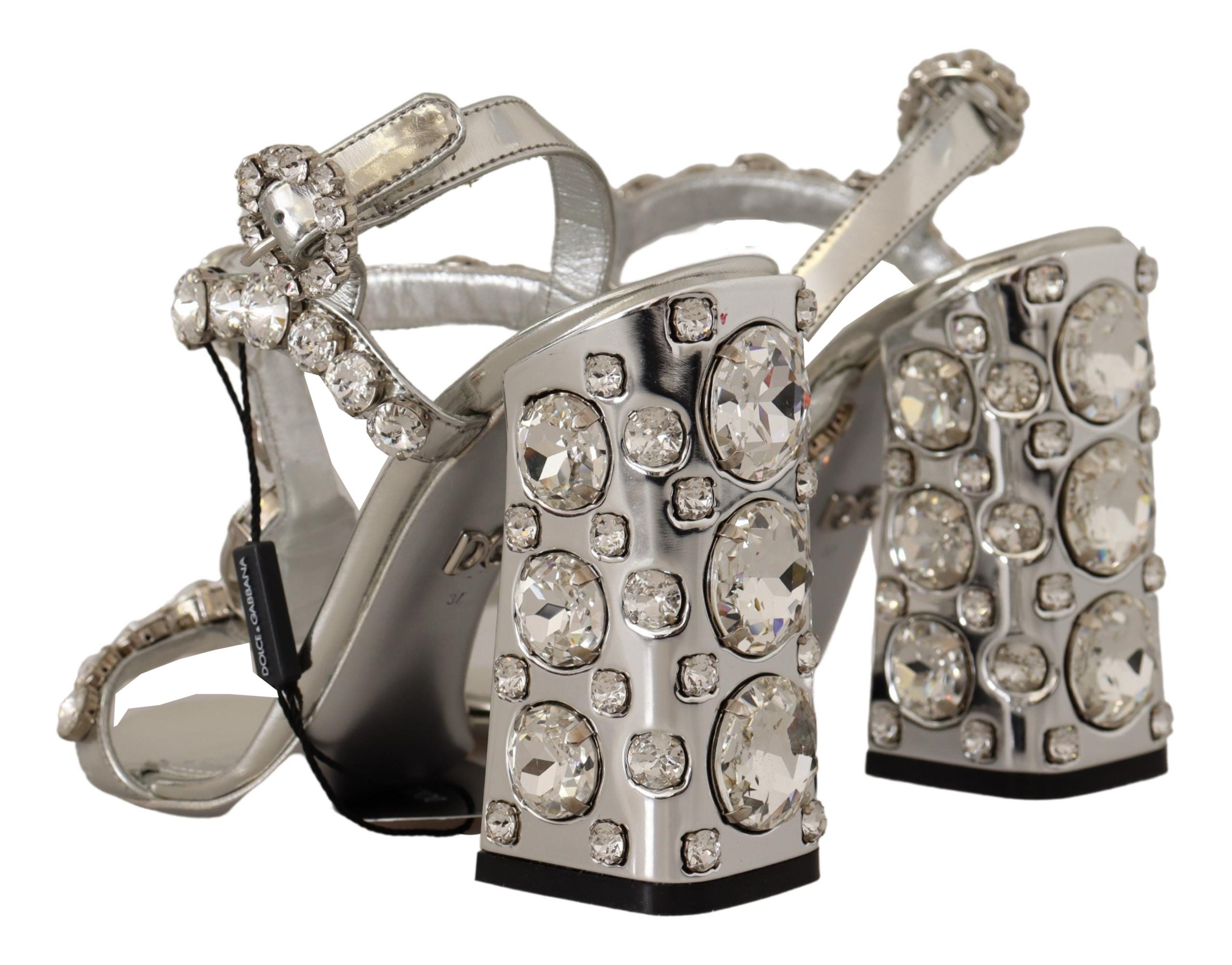 Dolce & Gabbana Silver Crystals Strap Buckle High Heel Sandals - DEA STILOSA MILANO