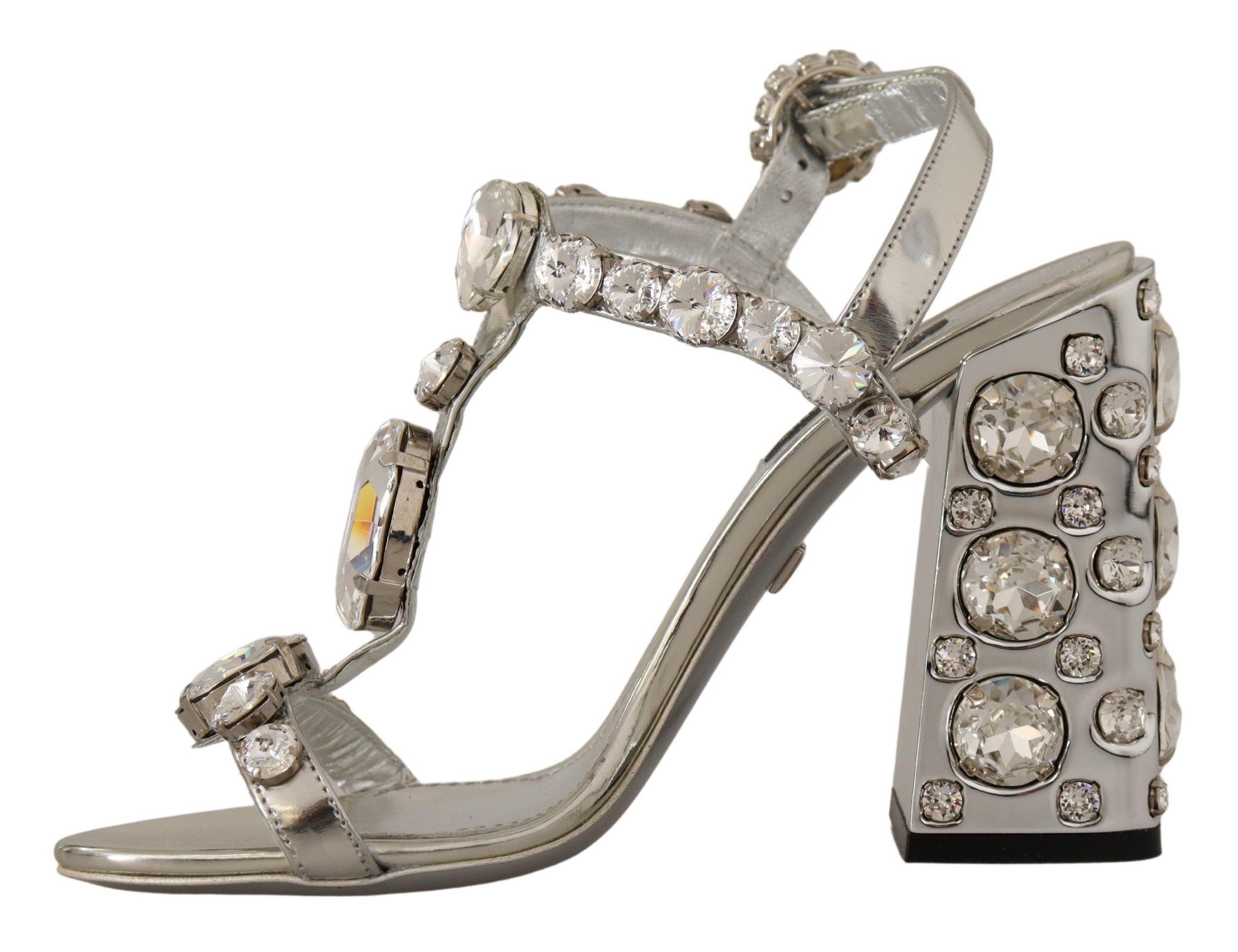 Dolce & Gabbana Silver Crystals Strap Buckle High Heel Sandals - DEA STILOSA MILANO